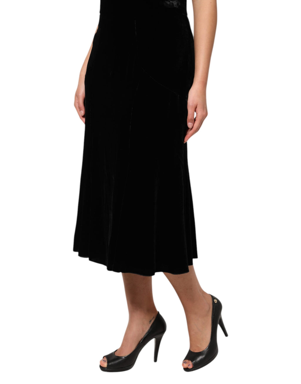 Dolce & Gabbana Black High-Waisted Flared Midi Skirt