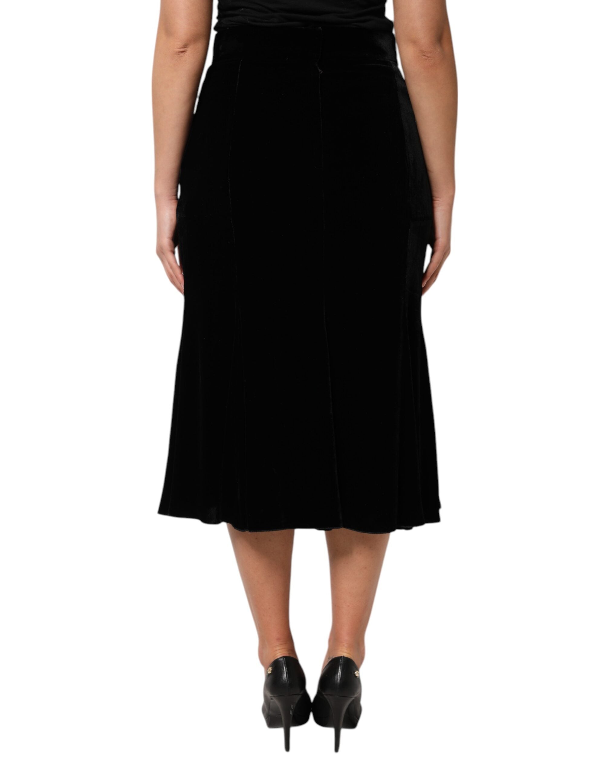 Dolce & Gabbana Black High-Waisted Flared Midi Skirt