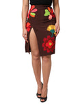 Dolce & Gabbana Brown Floral High-Waisted Skirt with Side Slit