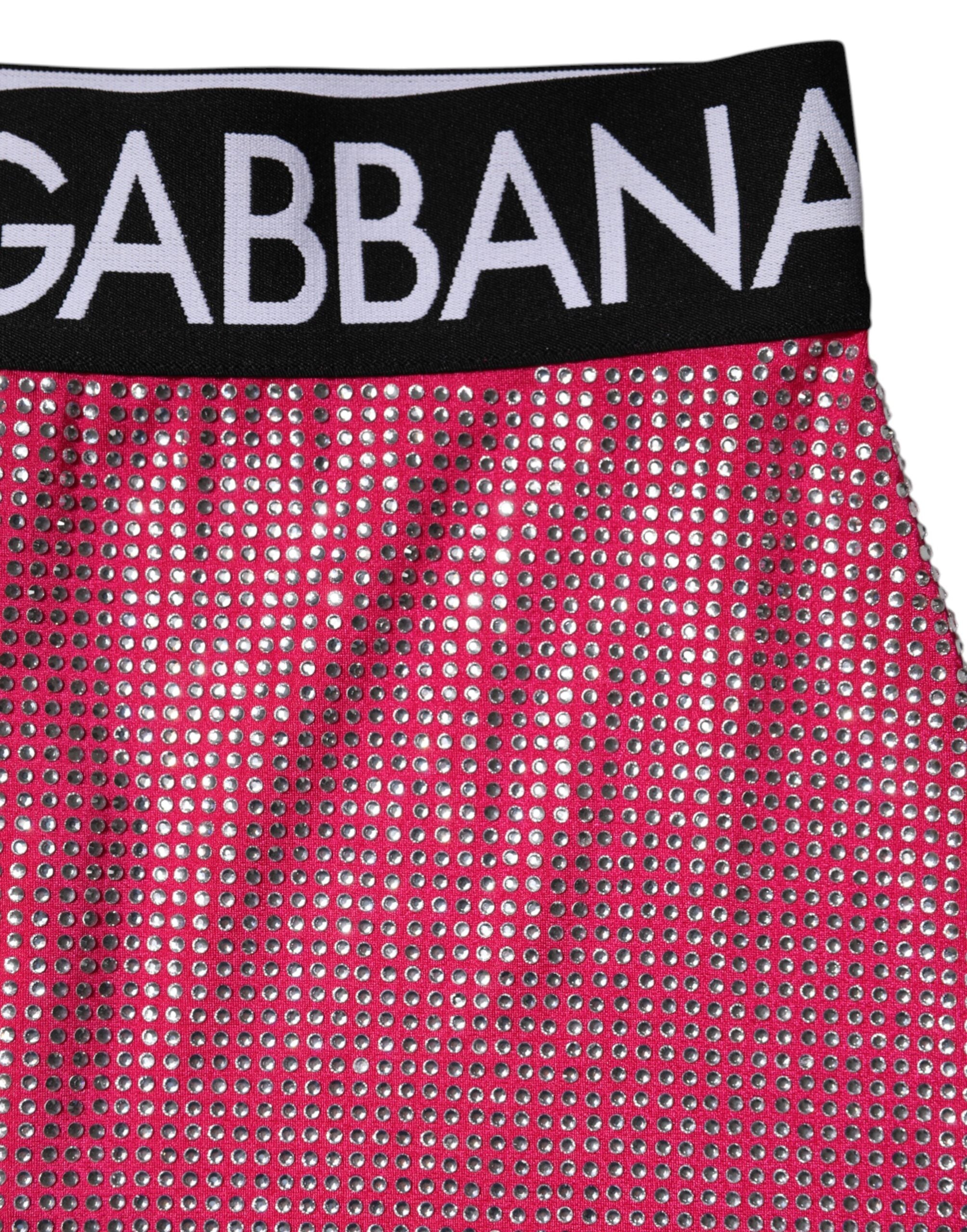 Dolce & Gabbana Pink Rhinestone-Embellished Logo Miniskirt