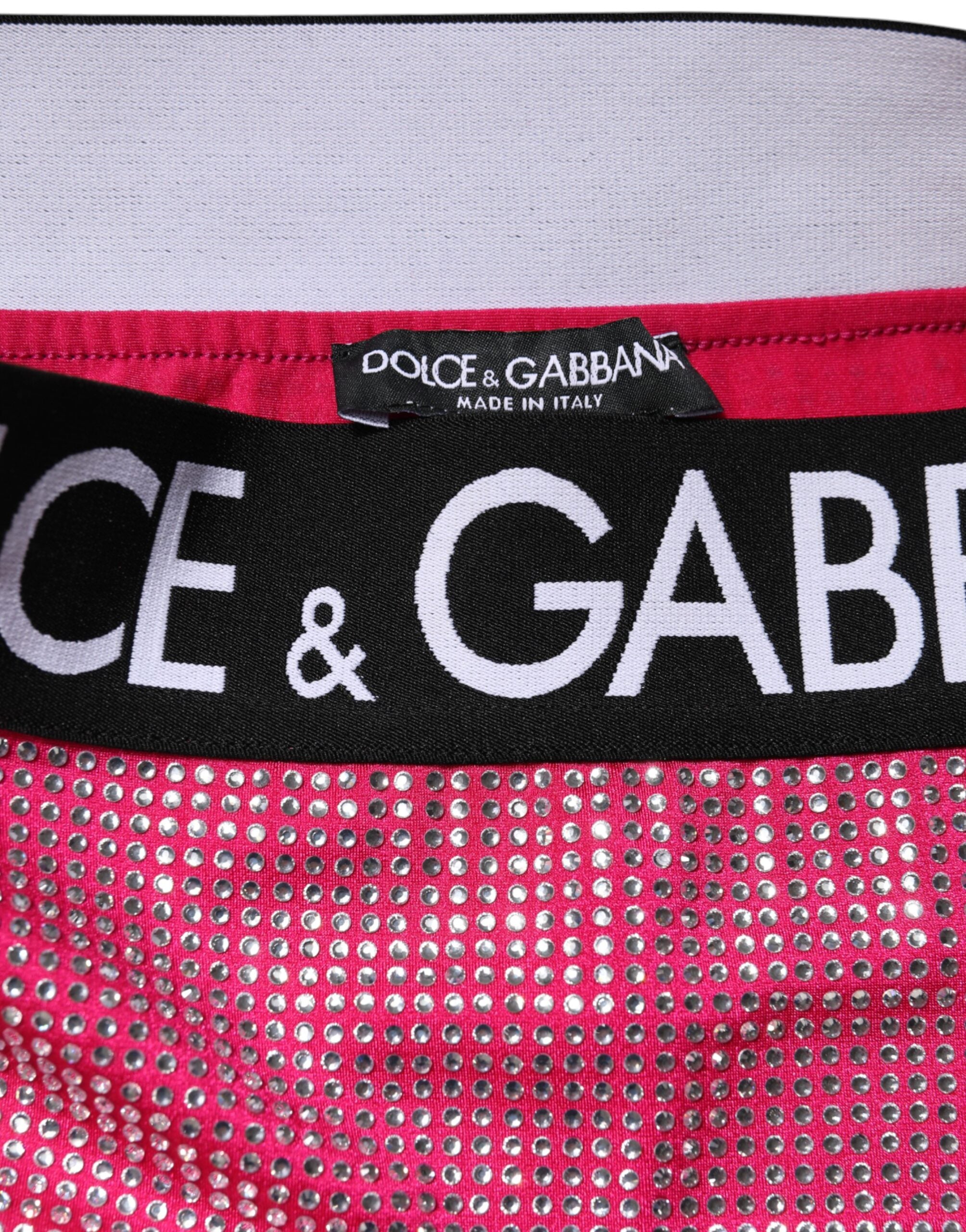 Dolce & Gabbana Pink Rhinestone-Embellished Logo Miniskirt