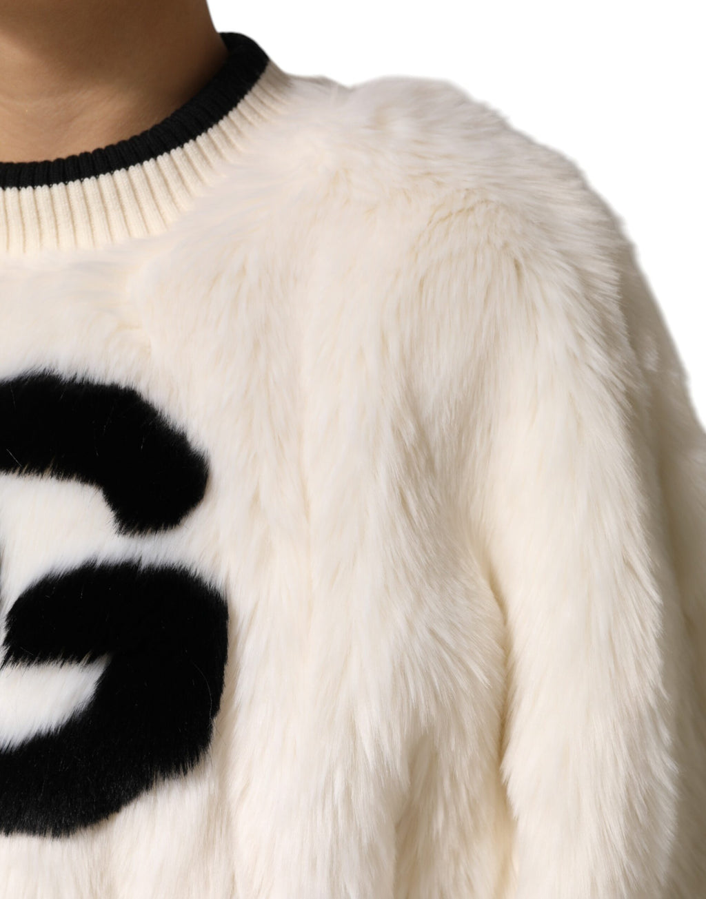 Dolce & Gabbana Weißer Cropped DG Sweatshirt Pullover aus Kunstfell