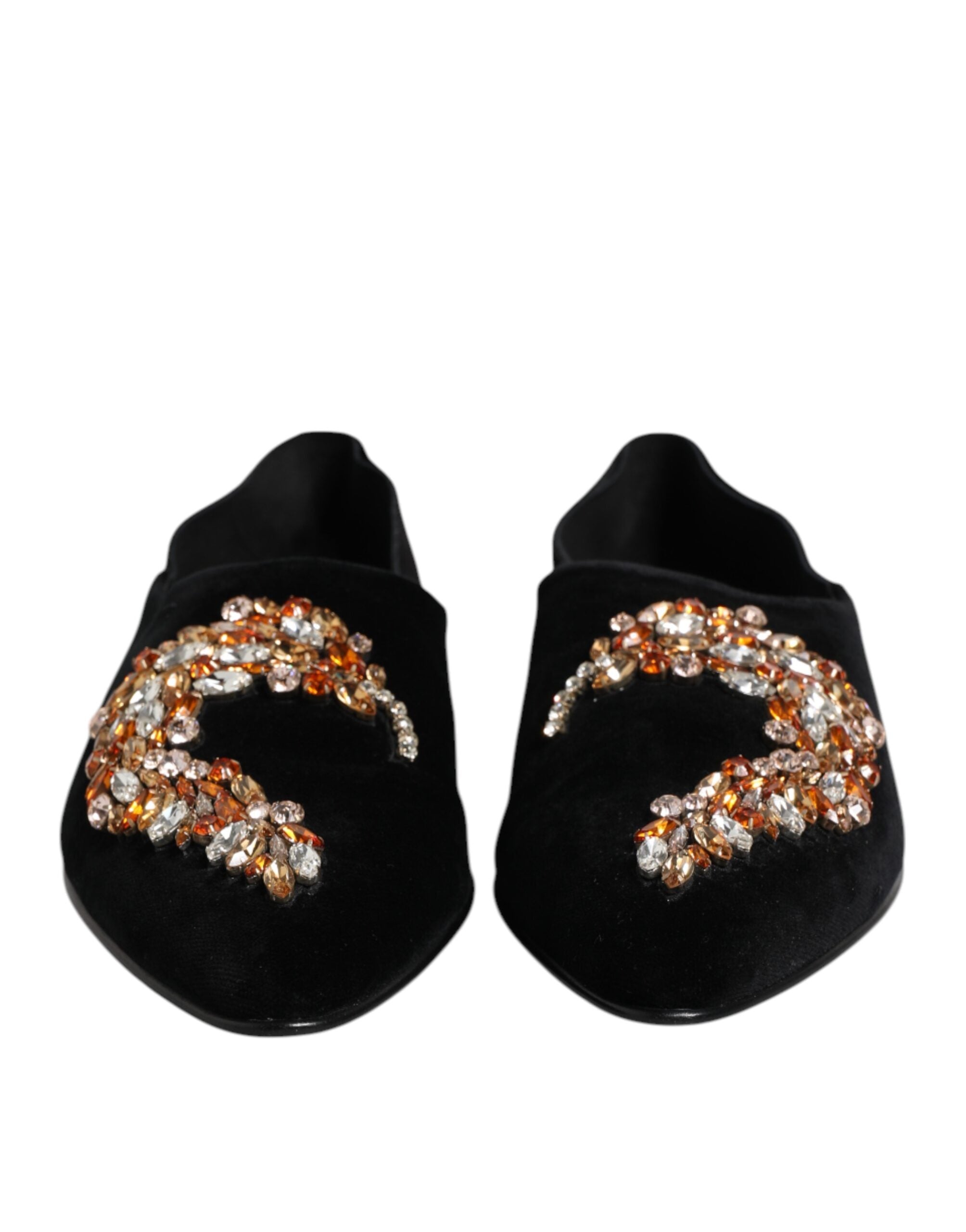 Dolce & Gabbana Schwarzer Samt verschönert Loafer Slip On Schuhe