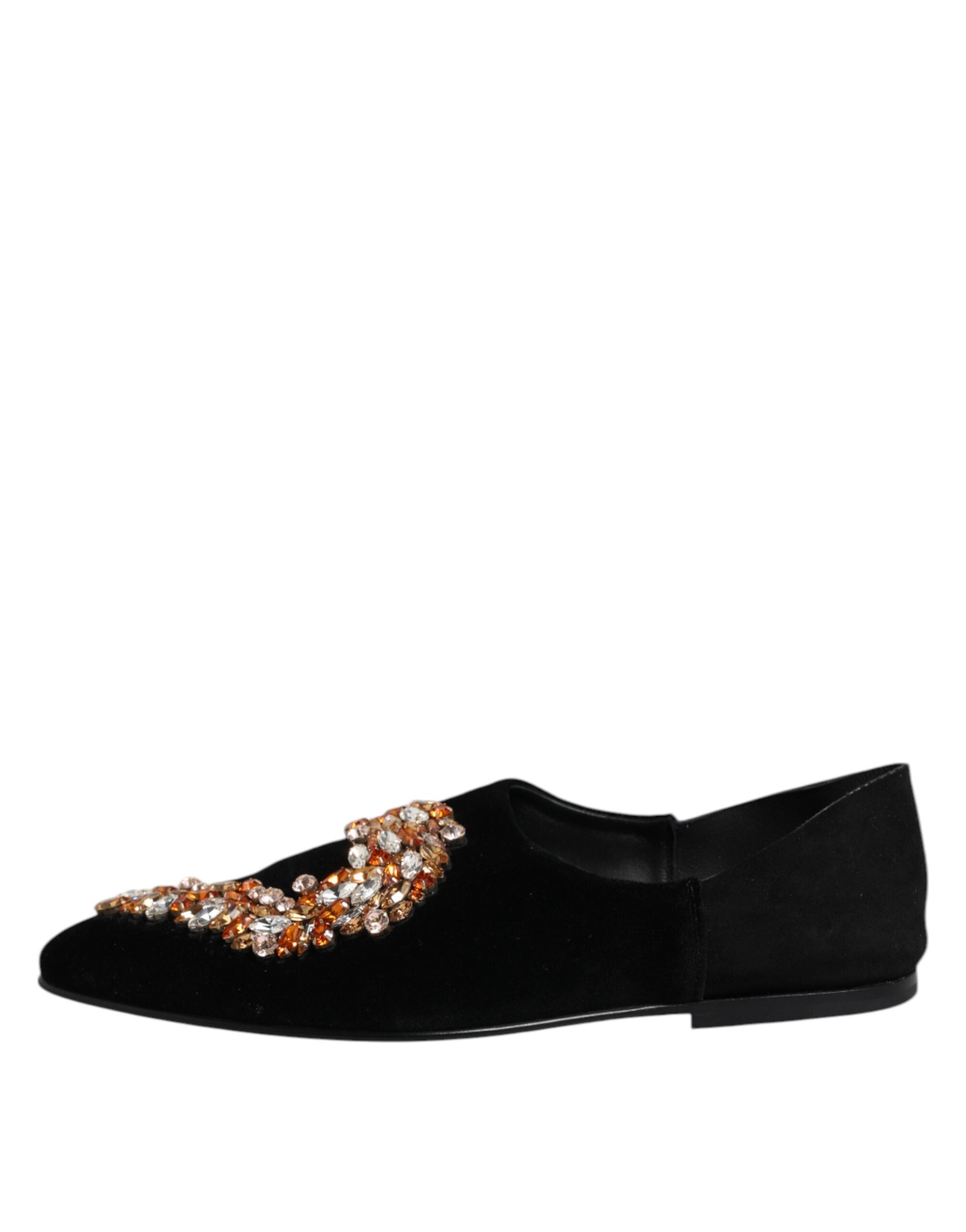 Dolce & Gabbana Schwarzer Samt verschönert Loafer Slip On Schuhe