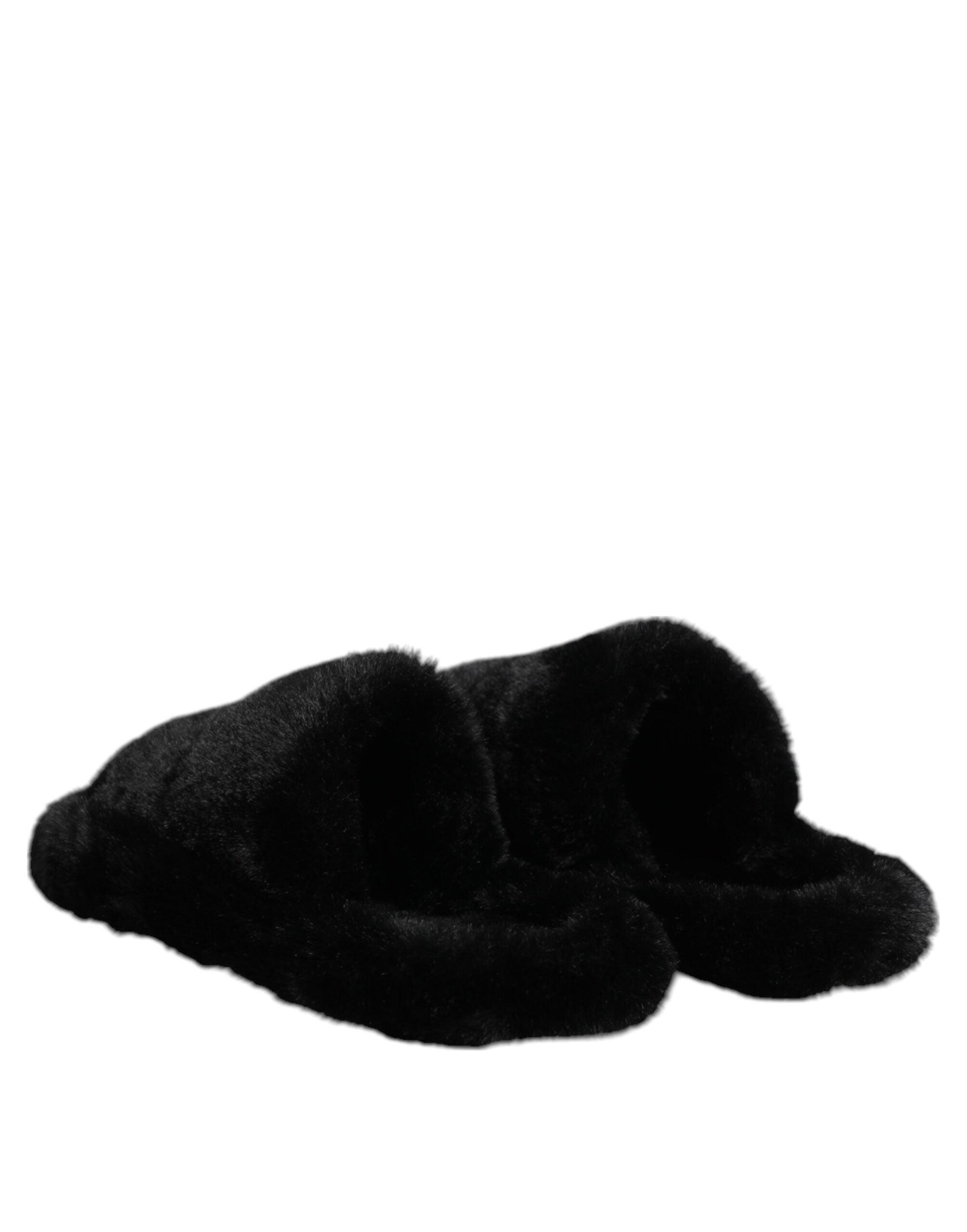 Dolce & Gabbana Schwarzer Polyester-Samt Pantoffel Schuhe