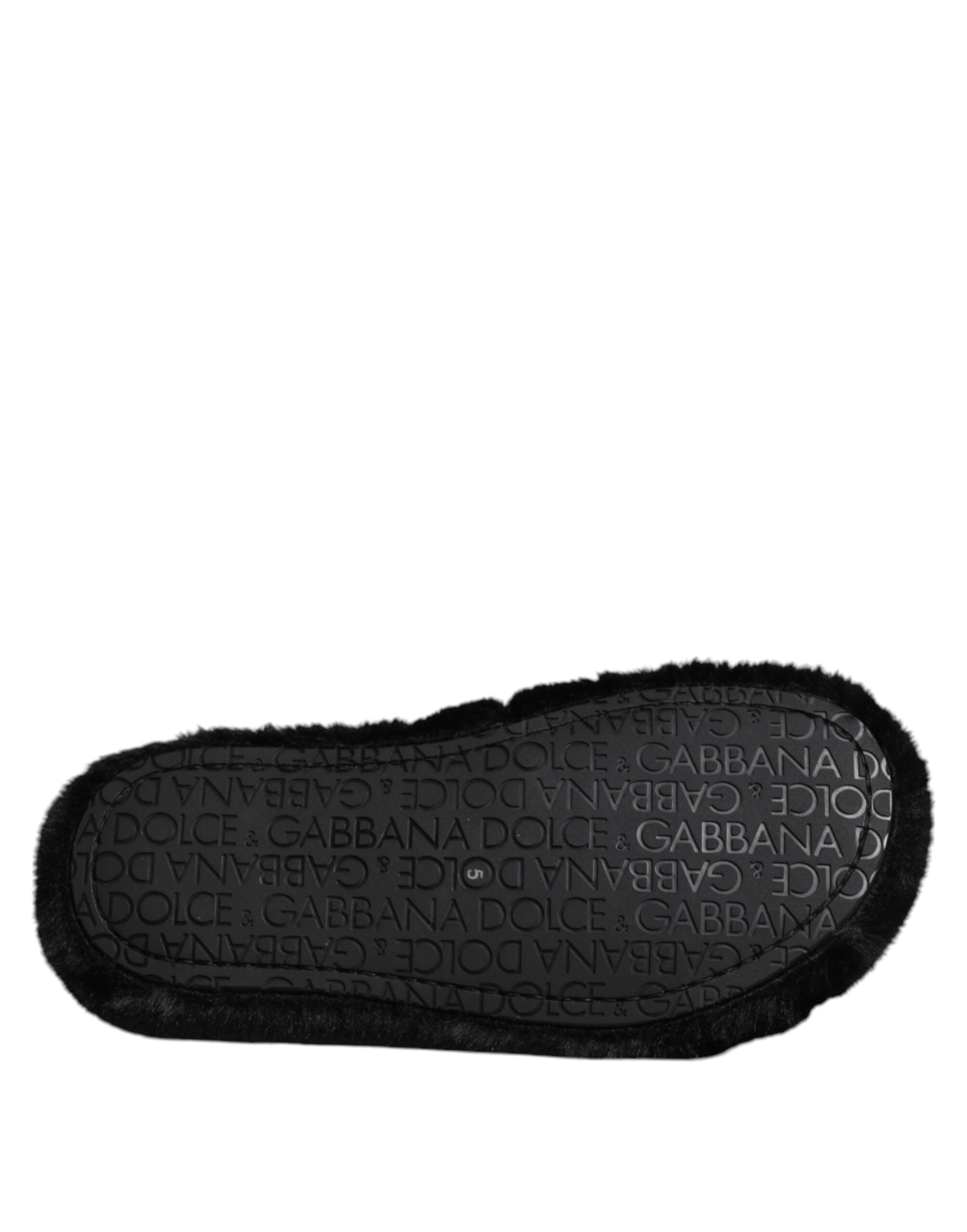 Dolce & Gabbana Schwarzer Polyester-Samt Pantoffel Schuhe