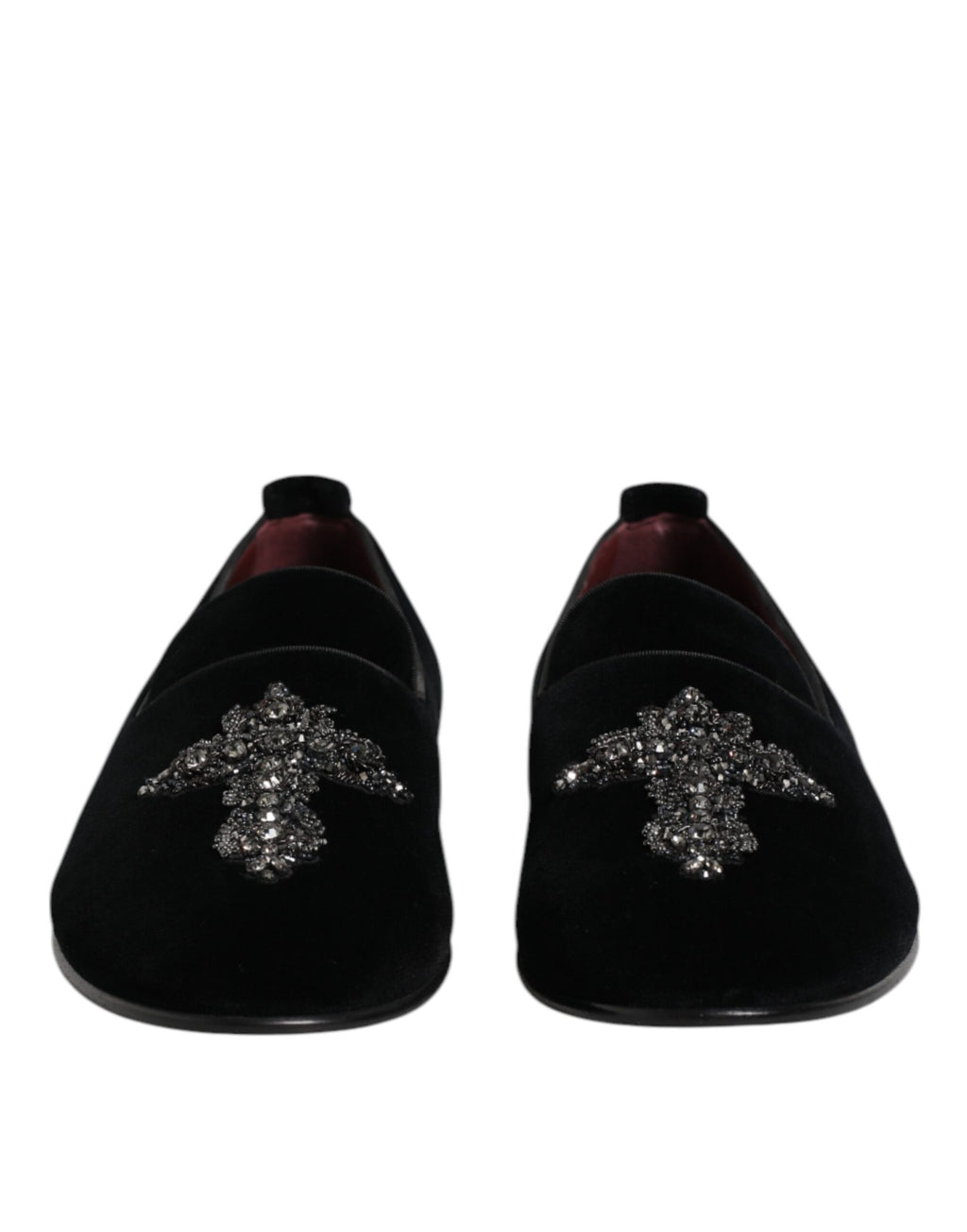 Dolce & Gabbana Black Velvet Embellished Loafer Slip-On Shoes