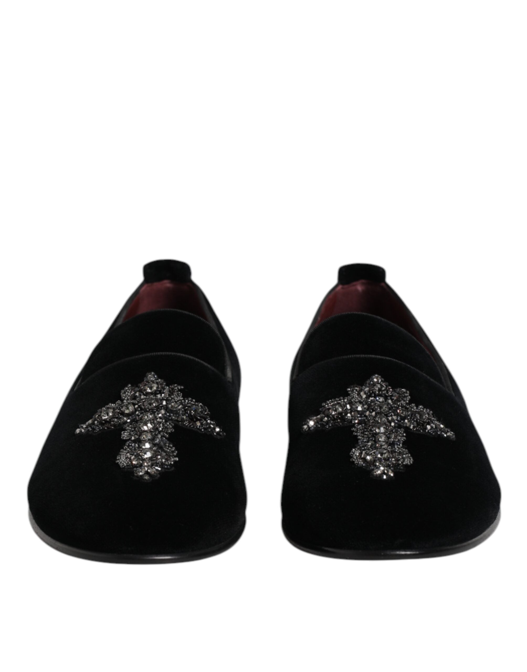 Dolce & Gabbana Black Velvet Embellished Loafer Slip-On Shoes
