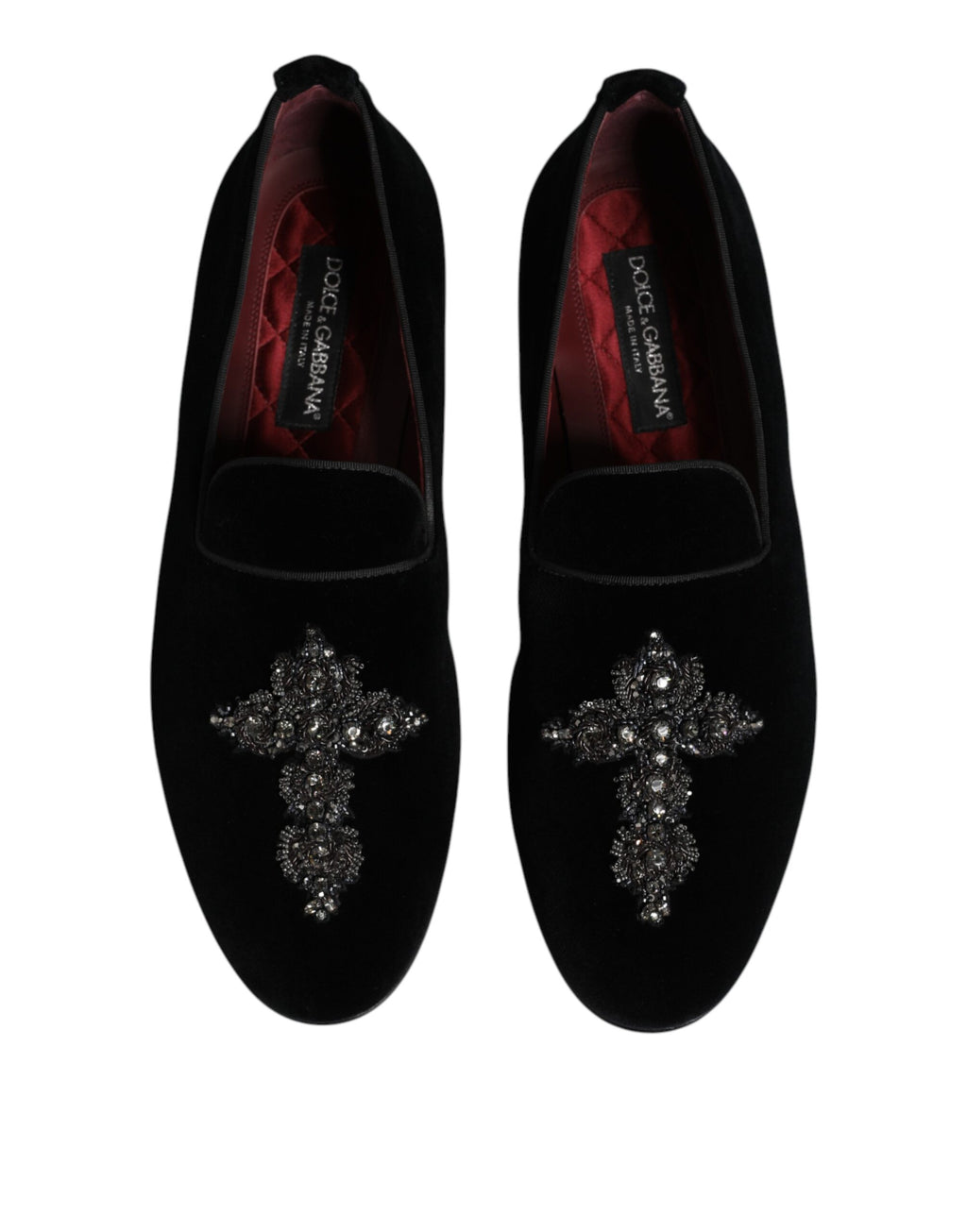 Dolce & Gabbana Black Velvet Embellished Loafer Slip-On Shoes