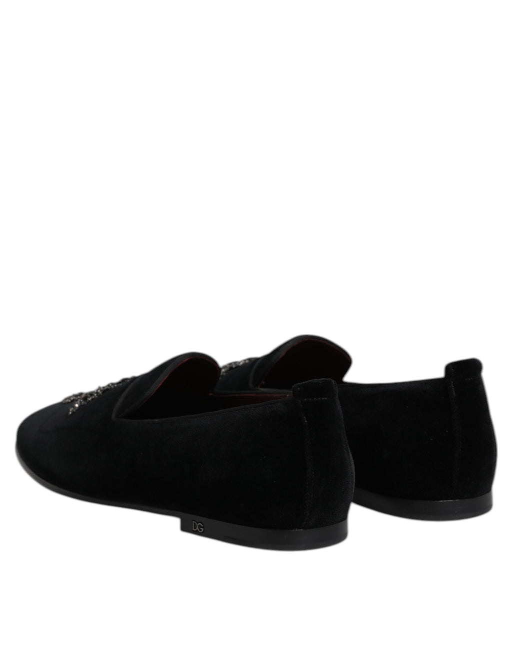 Dolce & Gabbana Black Velvet Embellished Loafer Slip-On Shoes