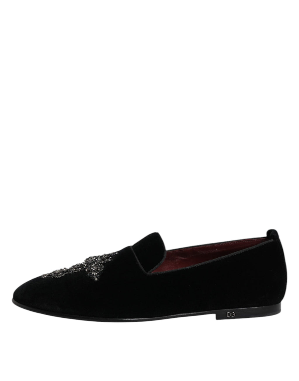 Dolce & Gabbana Black Velvet Embellished Loafer Slip-On Shoes