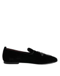 Dolce & Gabbana Black Velvet Embellished Loafer Slip-On Shoes