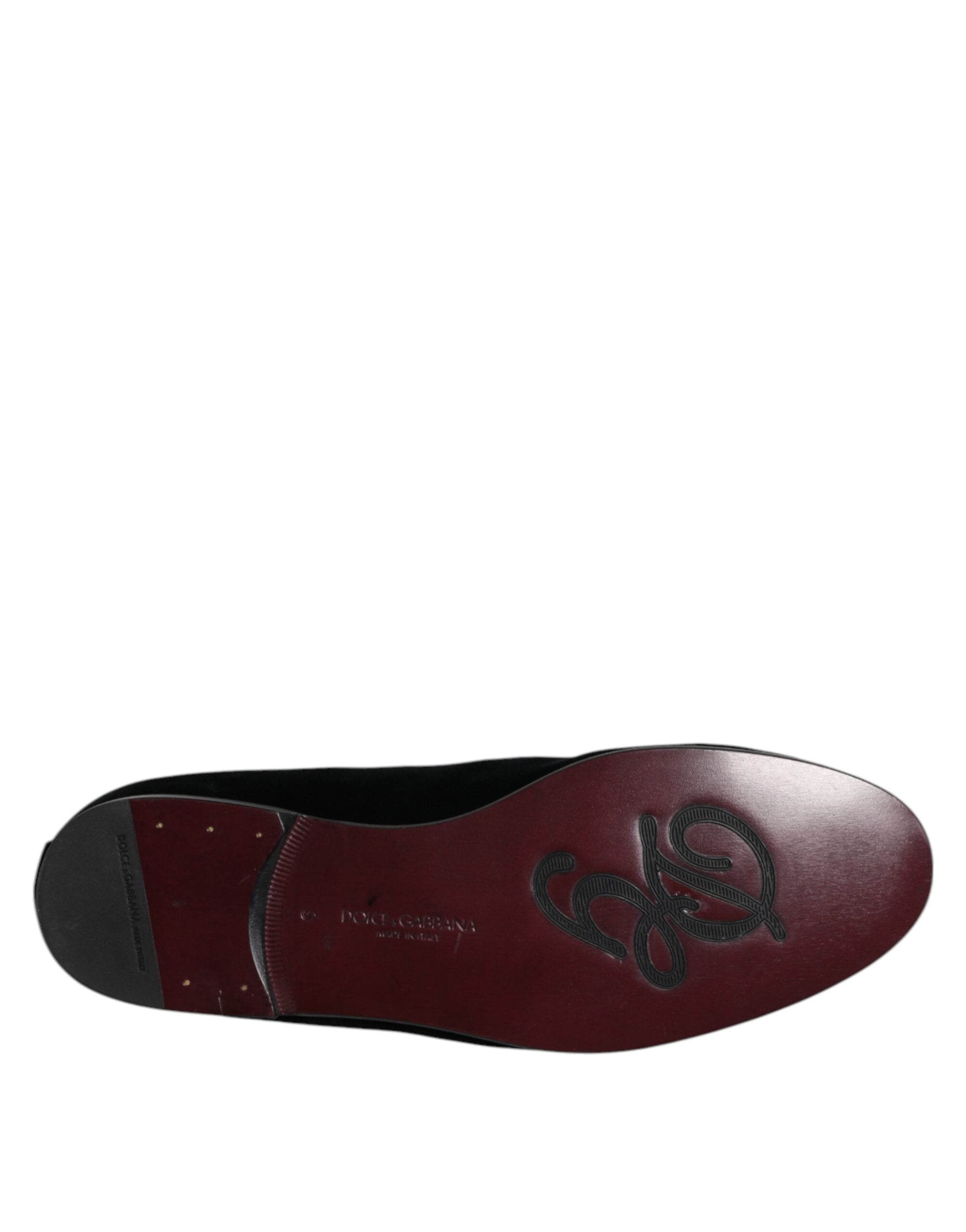 Dolce & Gabbana Black Velvet Embellished Loafer Slip-On Shoes