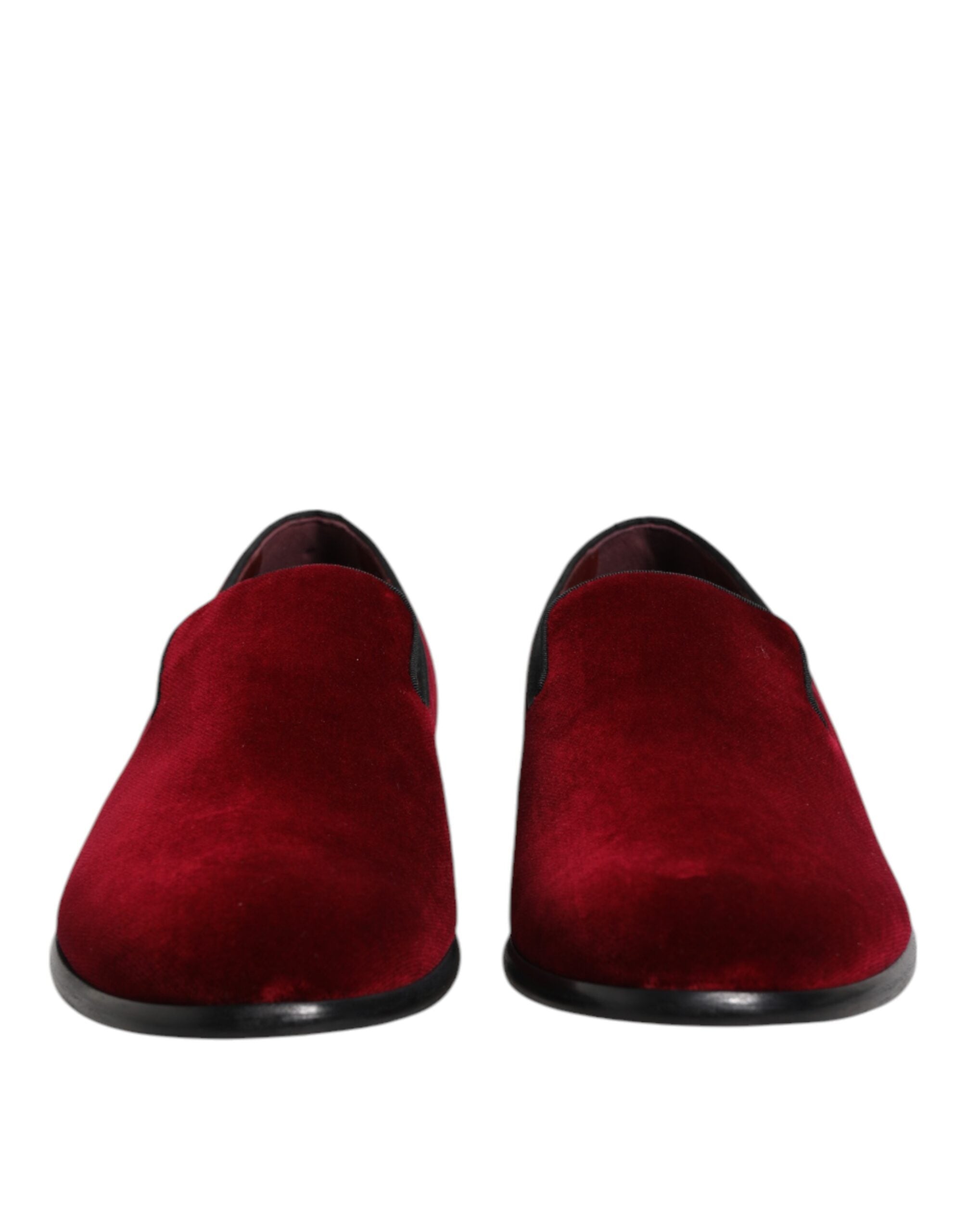 Dolce & Gabbana Red Cotton Velvet Slip-On Loafers Formal Shoes