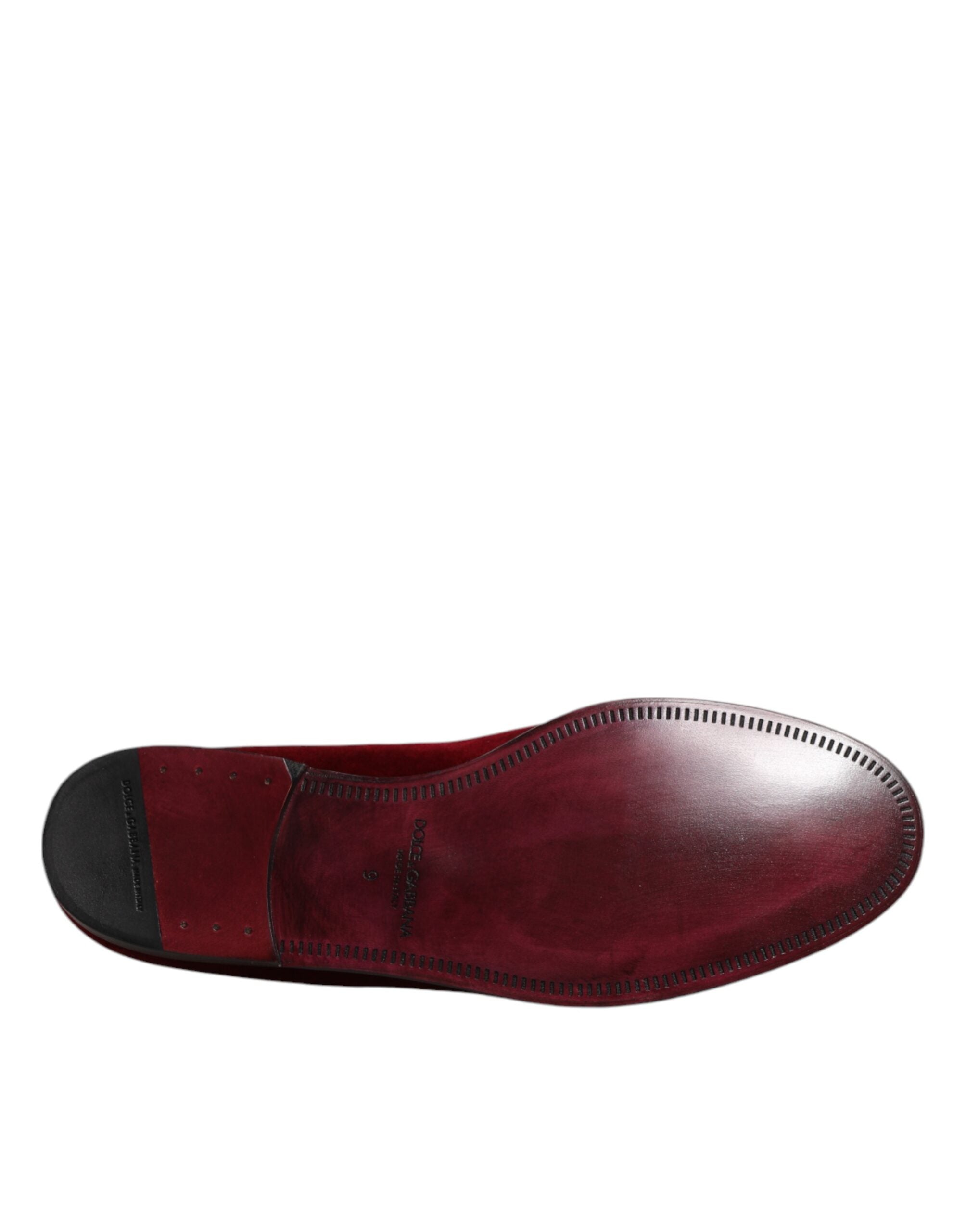 Dolce & Gabbana Red Cotton Velvet Slip-On Loafers Formal Shoes