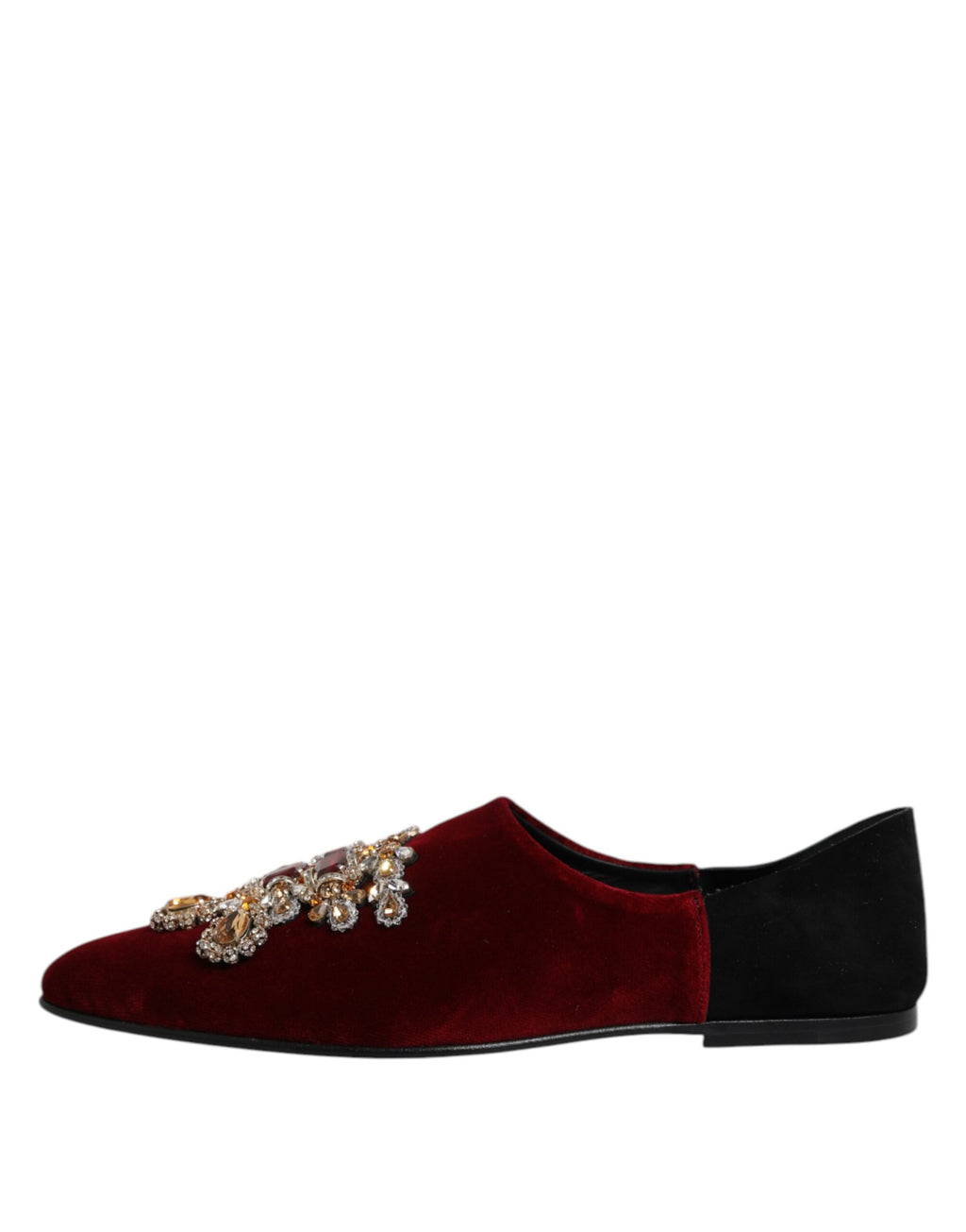 Dolce & Gabbana Black Red Velvet Embellished Slip-On Shoes