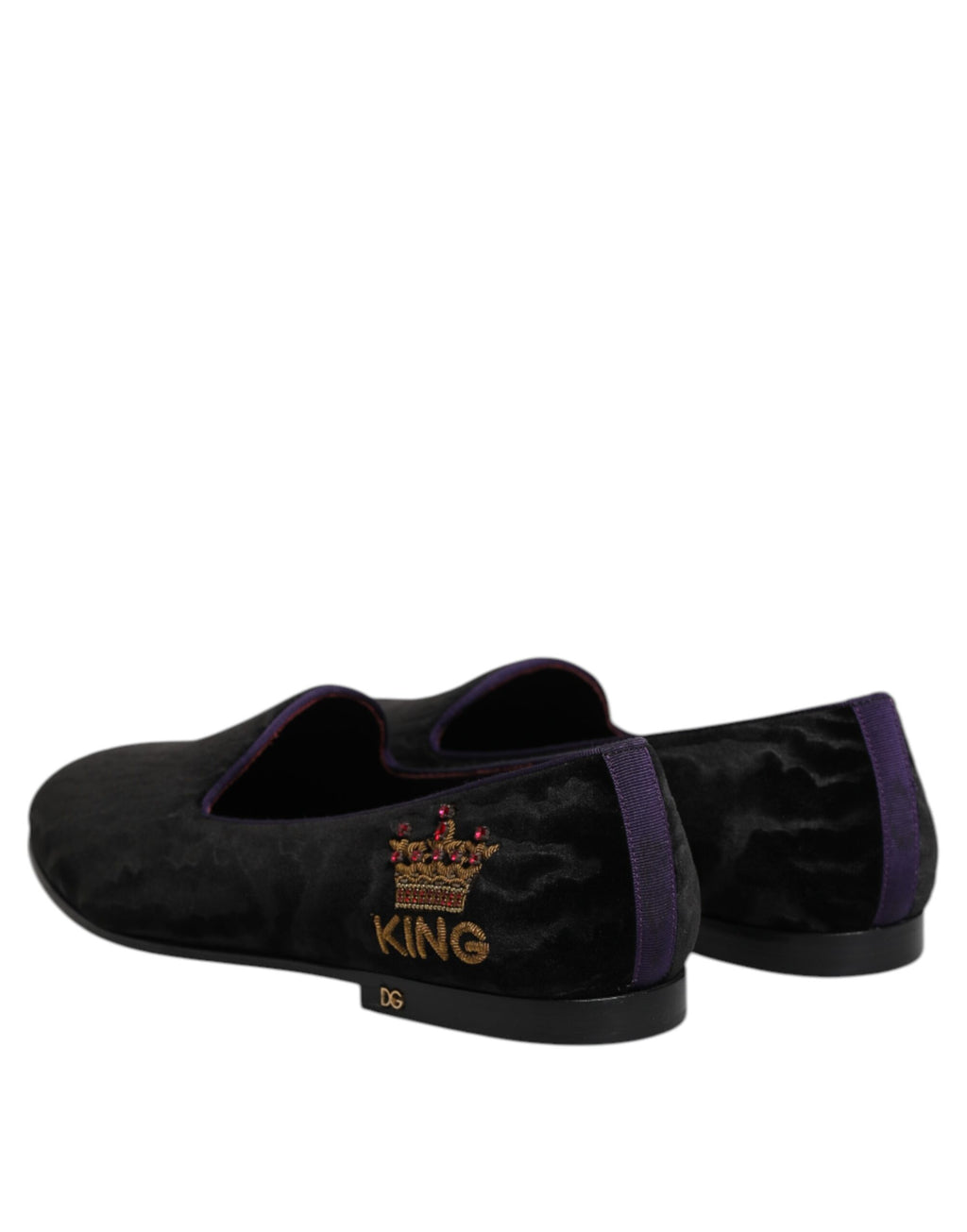 Dolce & Gabbana Black DG Crown Embroidery Loafers Slip-On Shoes