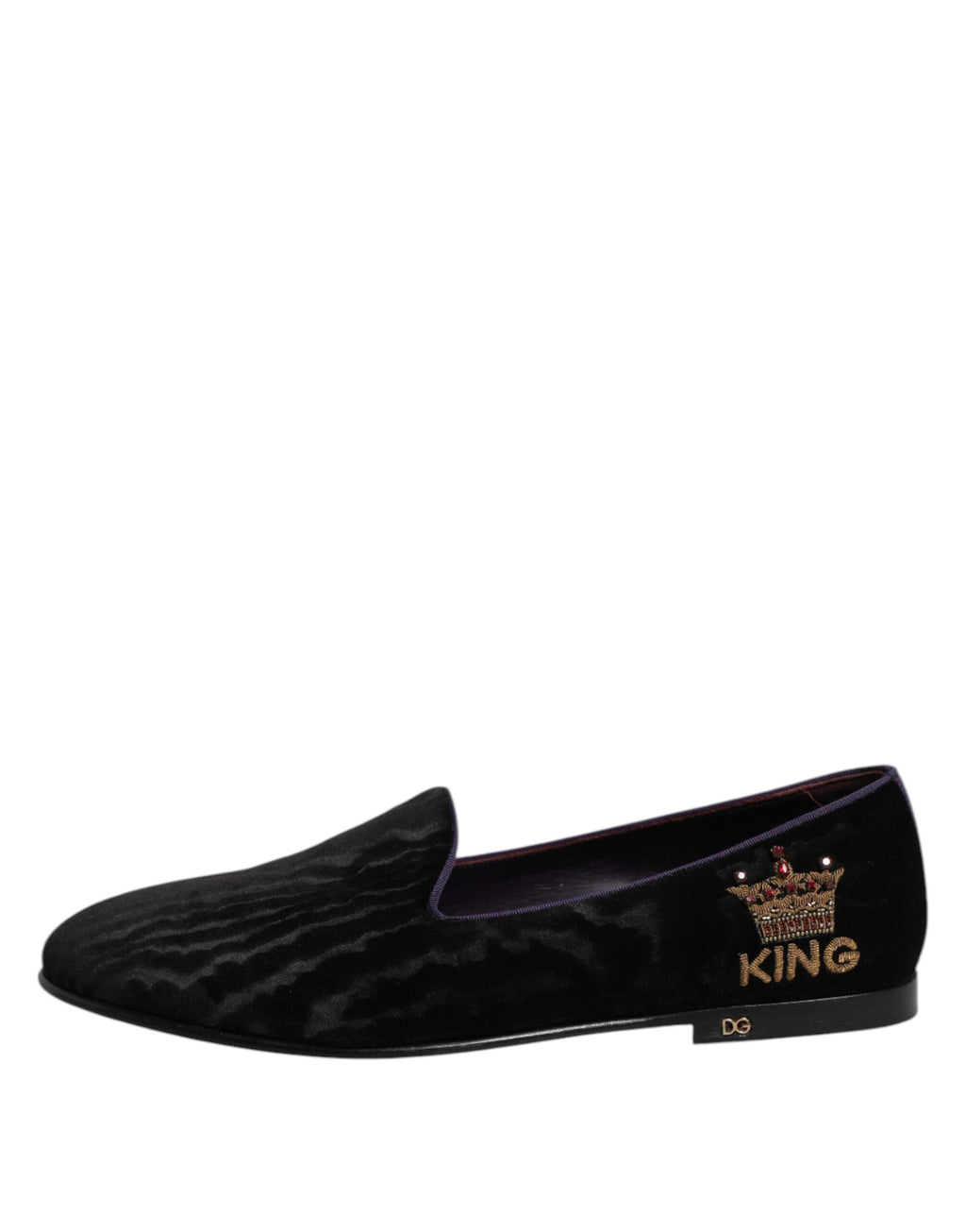 Dolce & Gabbana Black DG Crown Embroidery Loafers Slip-On Shoes