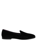 Dolce & Gabbana Black DG Crown Embroidery Loafers Slip-On Shoes