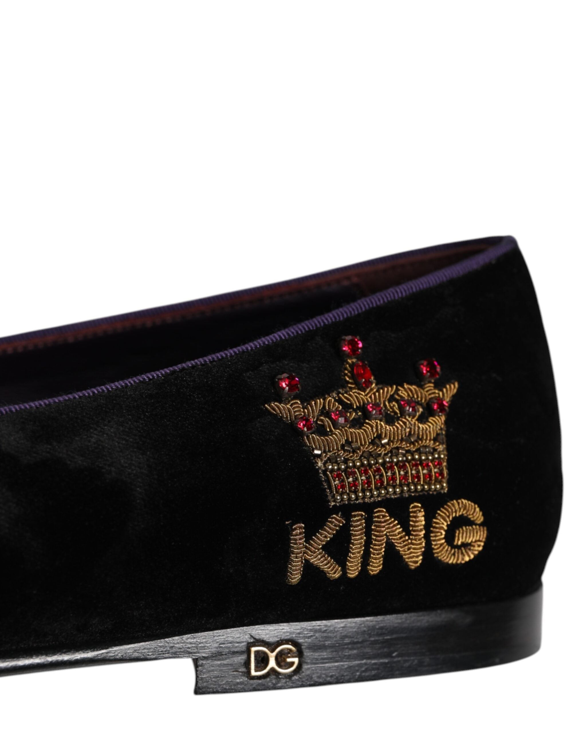 Dolce & Gabbana Black DG Crown Embroidery Loafers Slip-On Shoes