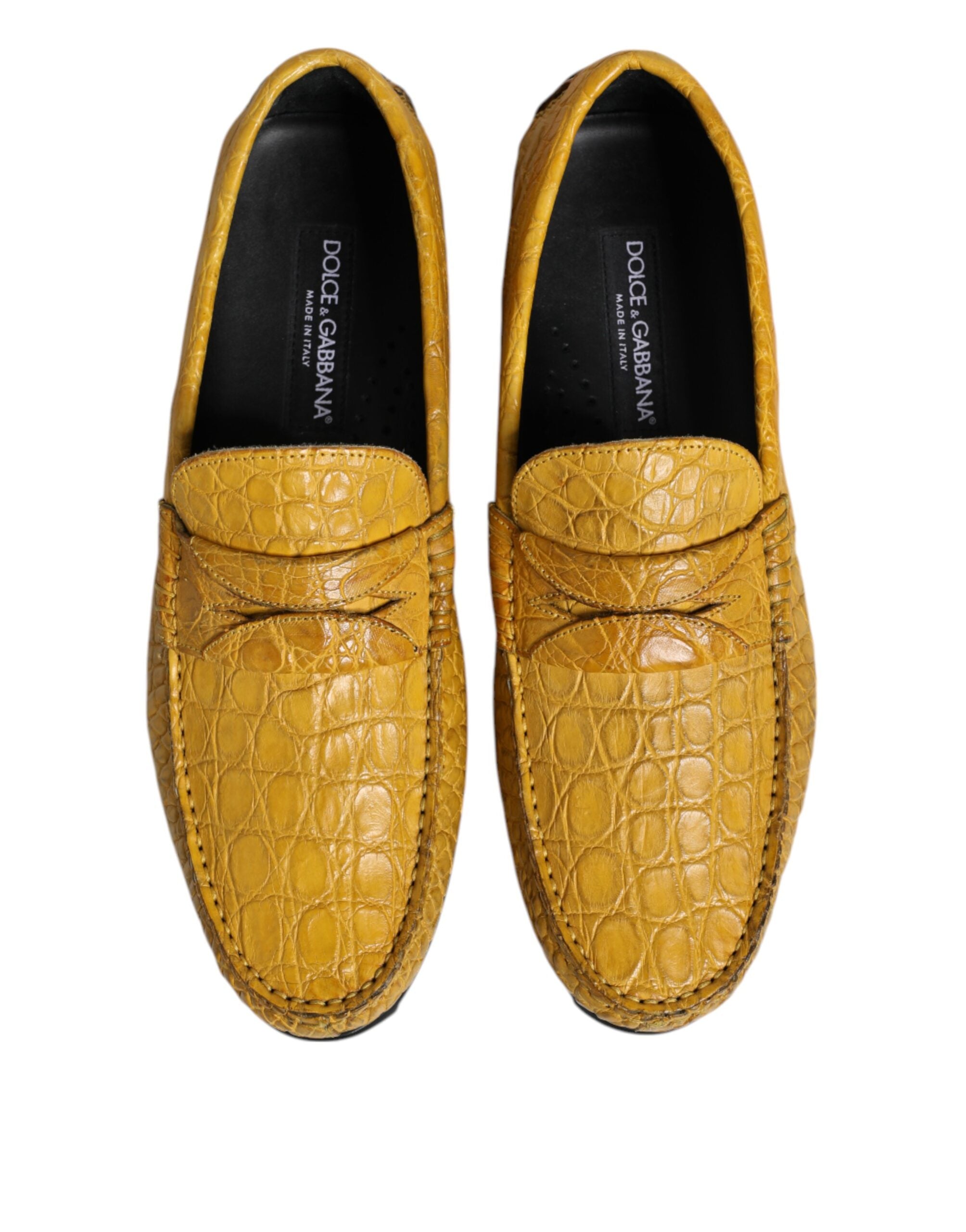 Dolce & Gabbana Yellow Exotic Leather Loafers Slip-On Shoes
