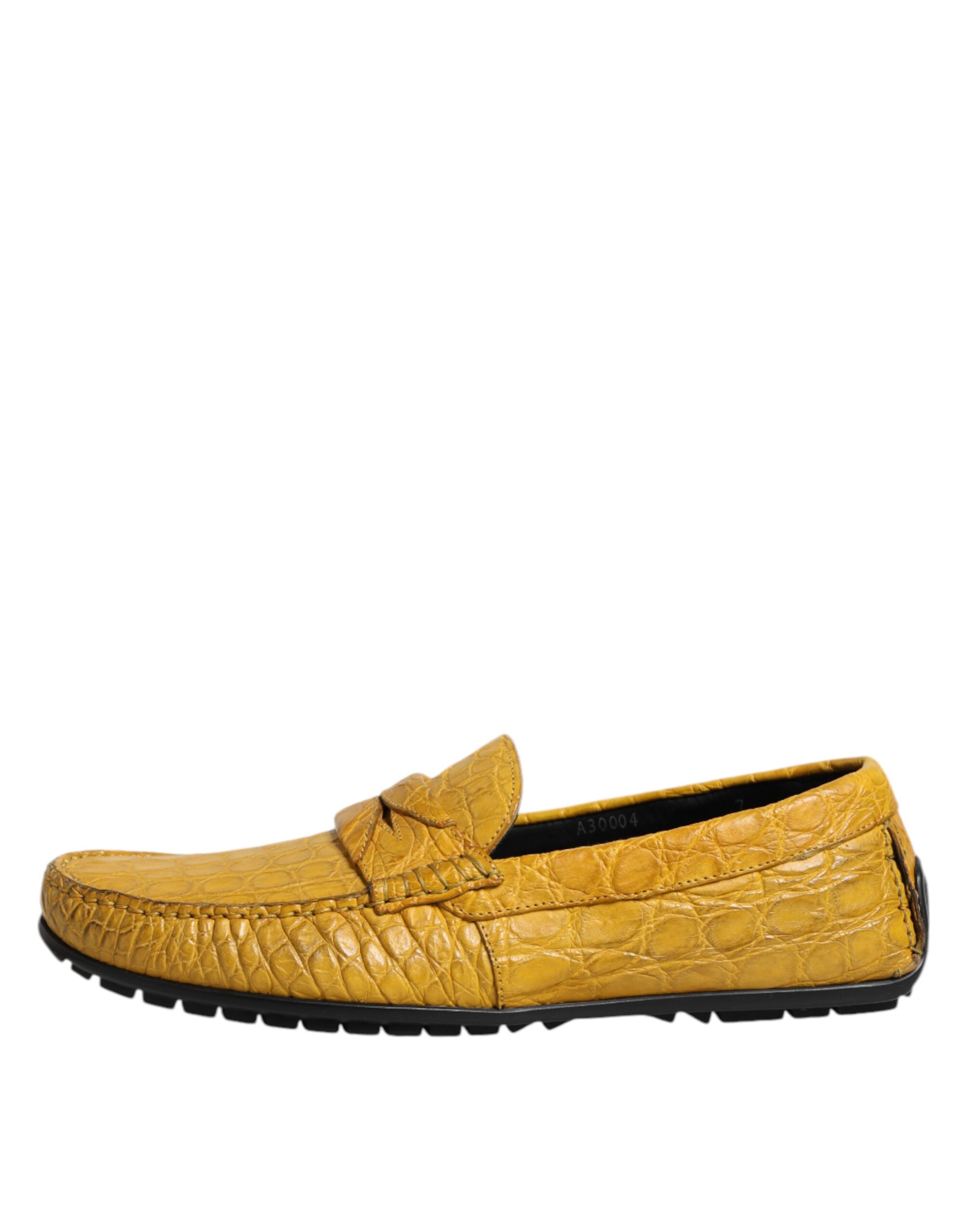Dolce & Gabbana Yellow Exotic Leather Loafers Slip-On Shoes