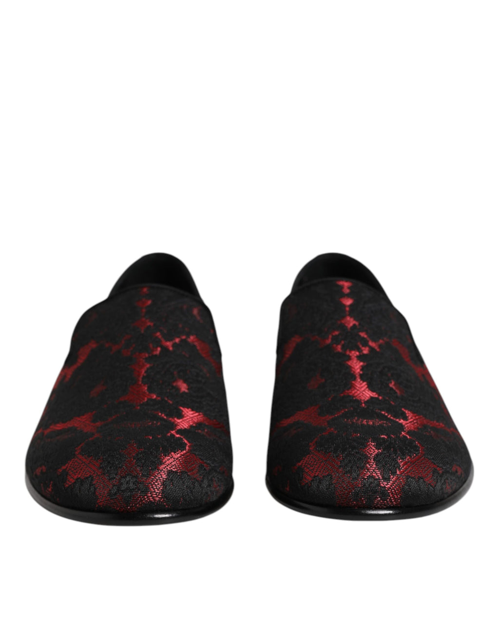 Dolce & Gabbana Red Black Jacquard Slip On Men's Loafers Shoes