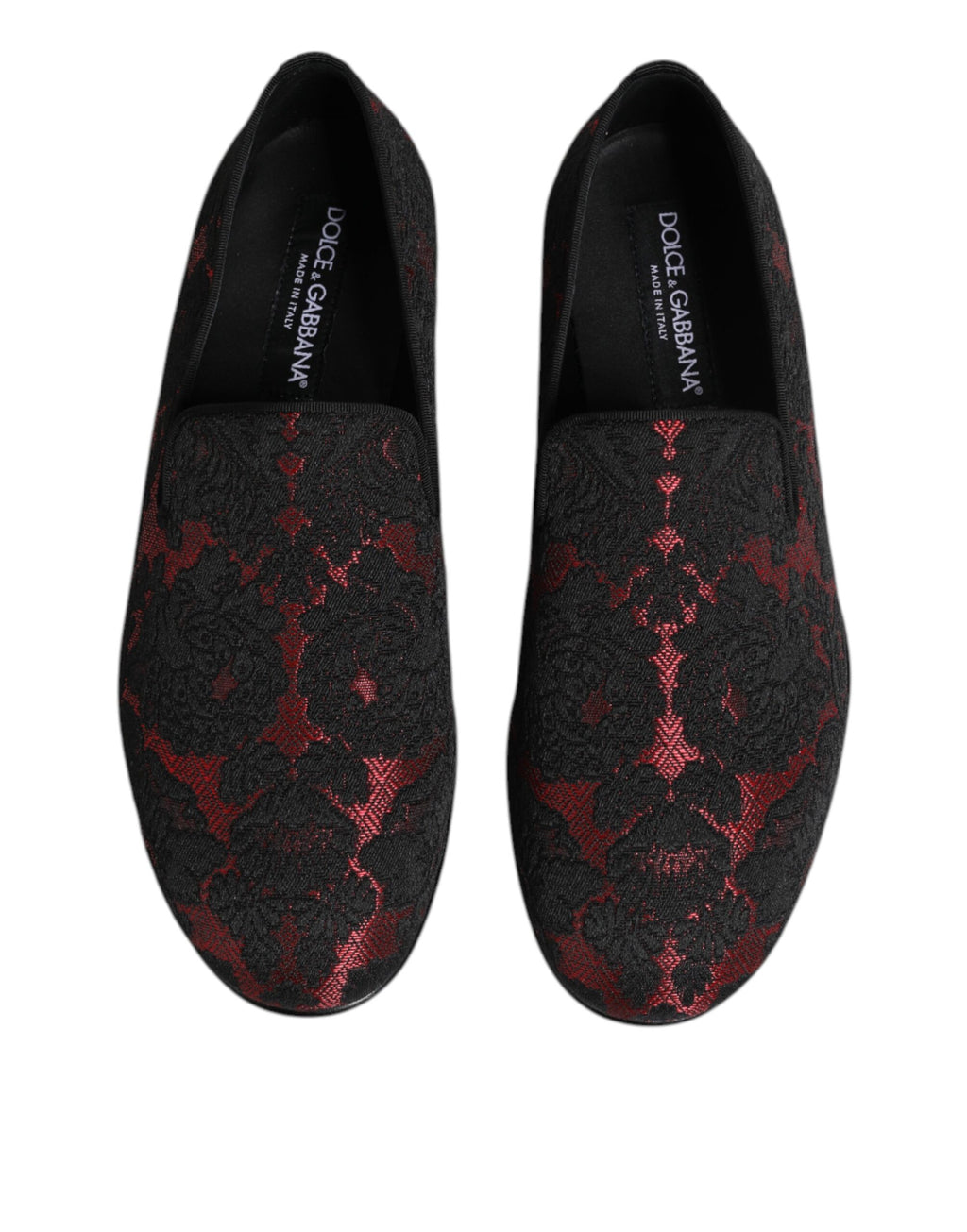 Dolce & Gabbana Red Black Jacquard Slip On Men's Loafers Shoes