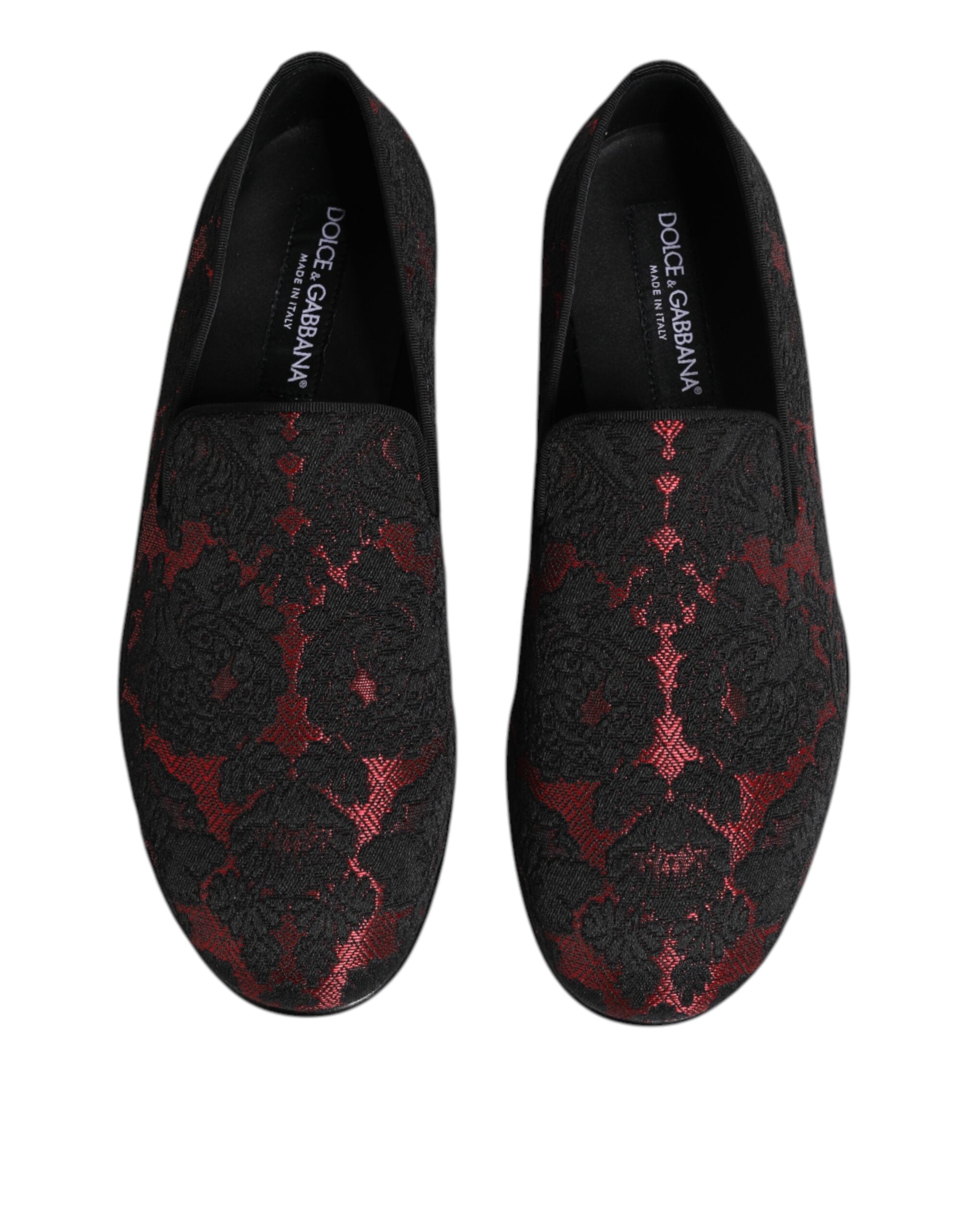 Dolce & Gabbana Red Black Jacquard Slip On Men's Loafers Shoes