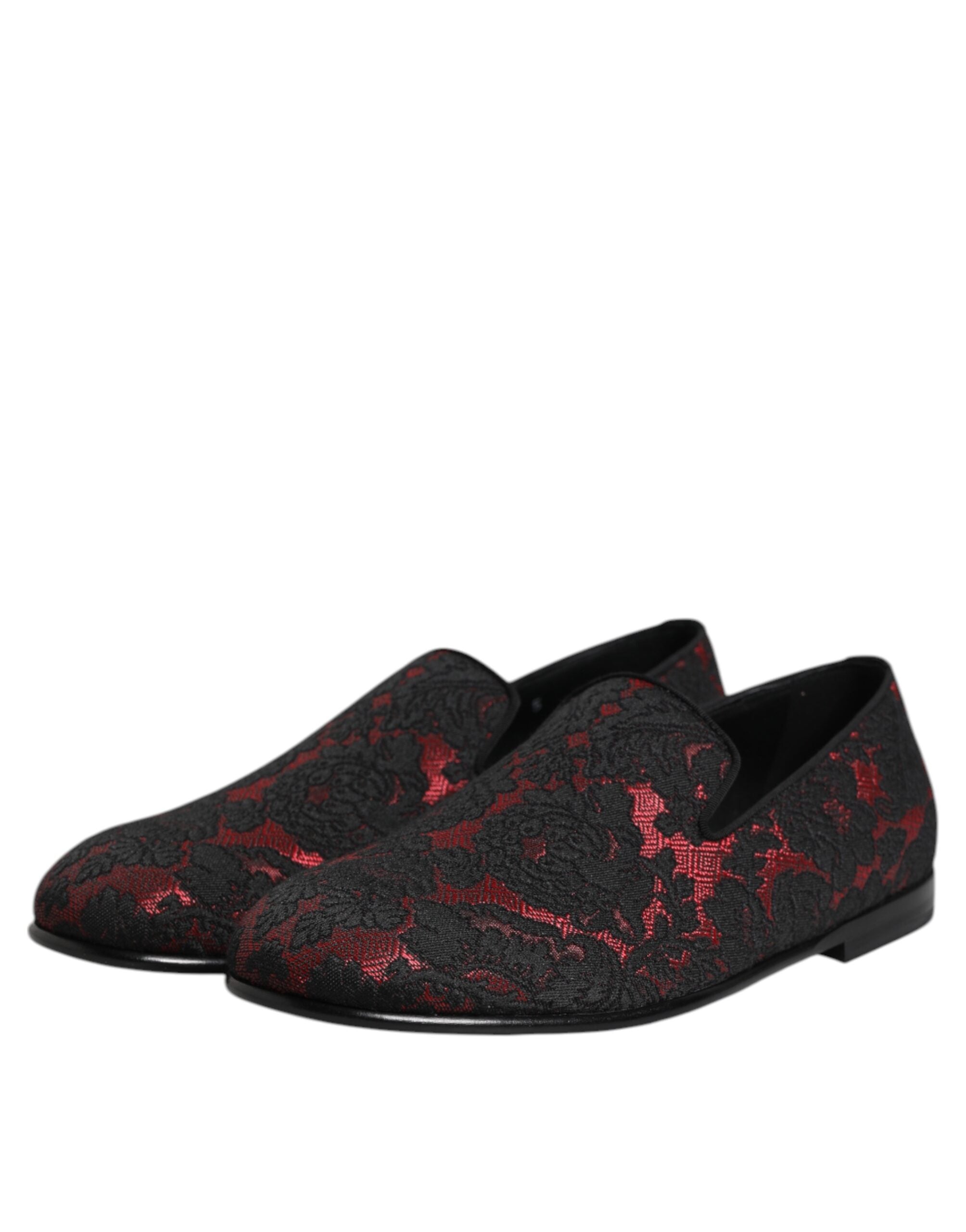 Dolce & Gabbana Red Black Jacquard Slip On Men's Loafers Shoes