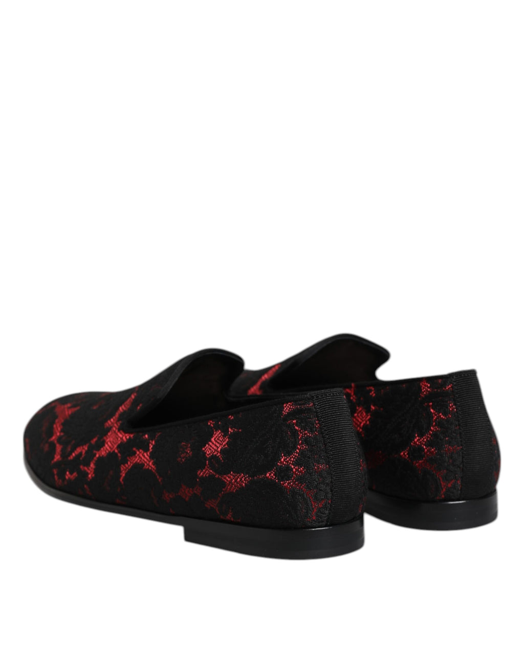 Dolce & Gabbana Red Black Jacquard Slip On Men's Loafers Shoes