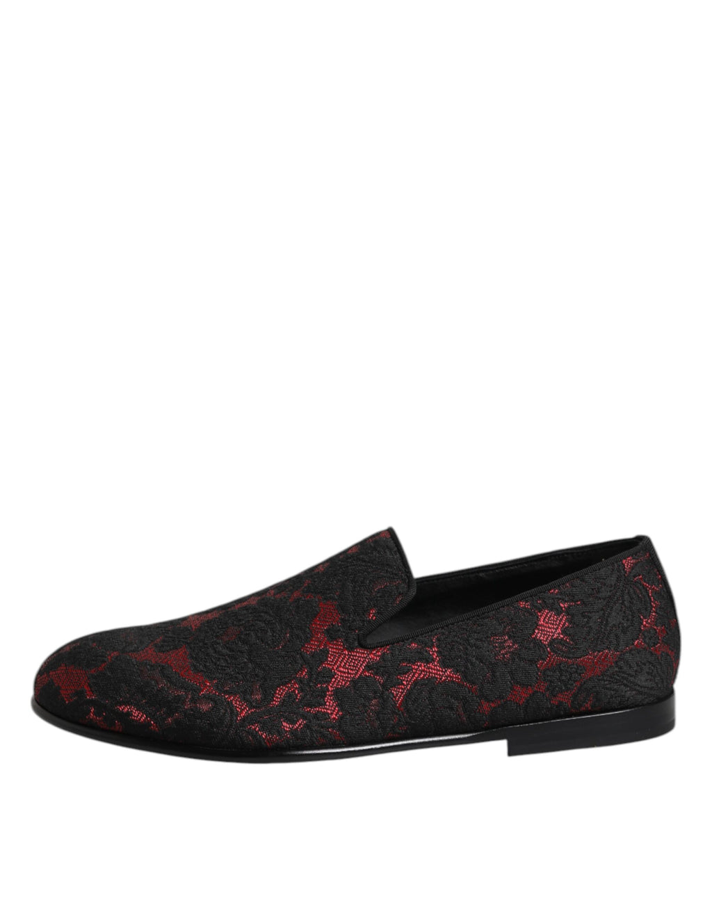 Dolce & Gabbana Red Black Jacquard Slip On Men's Loafers Shoes