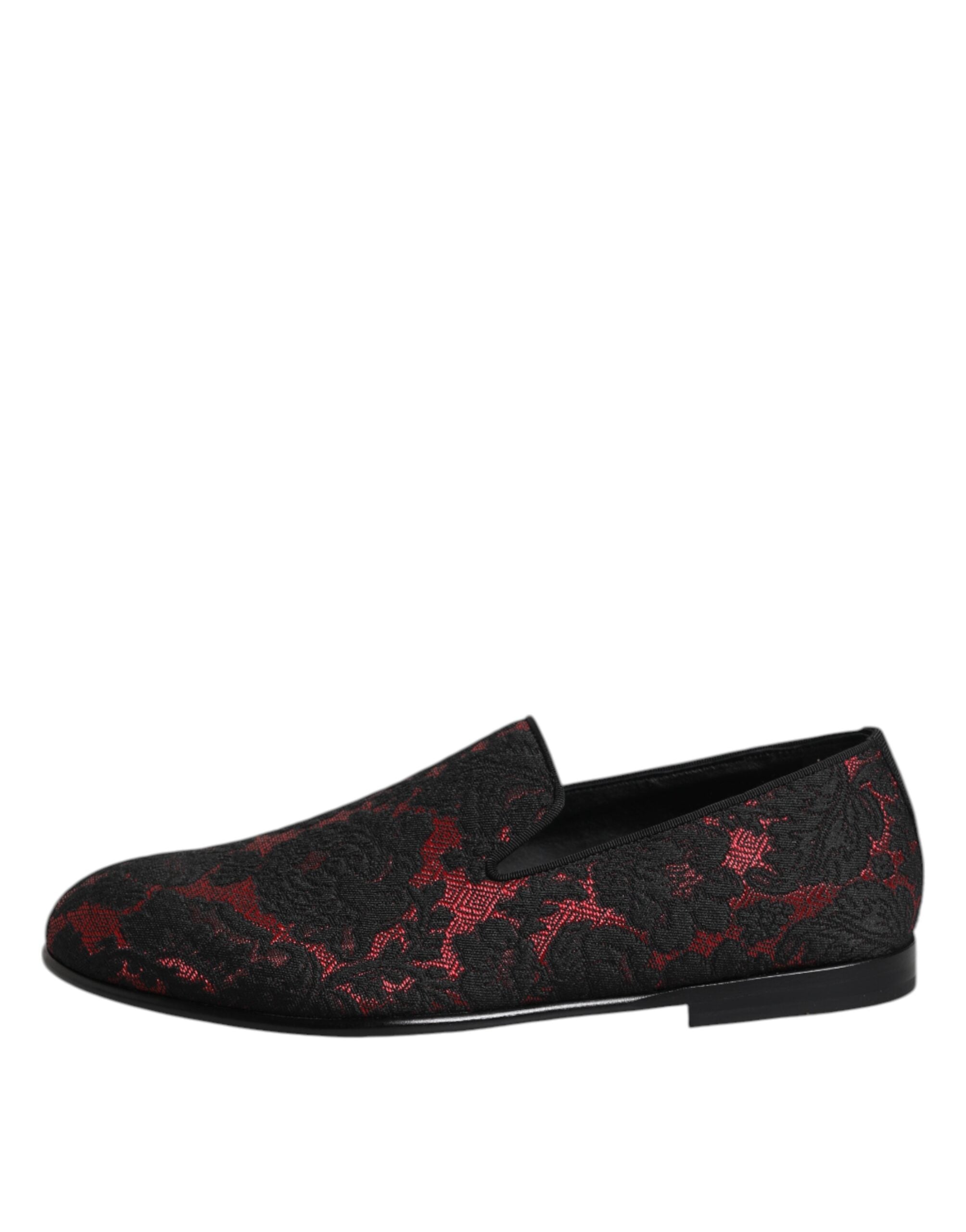 Dolce & Gabbana Red Black Jacquard Slip On Men's Loafers Shoes
