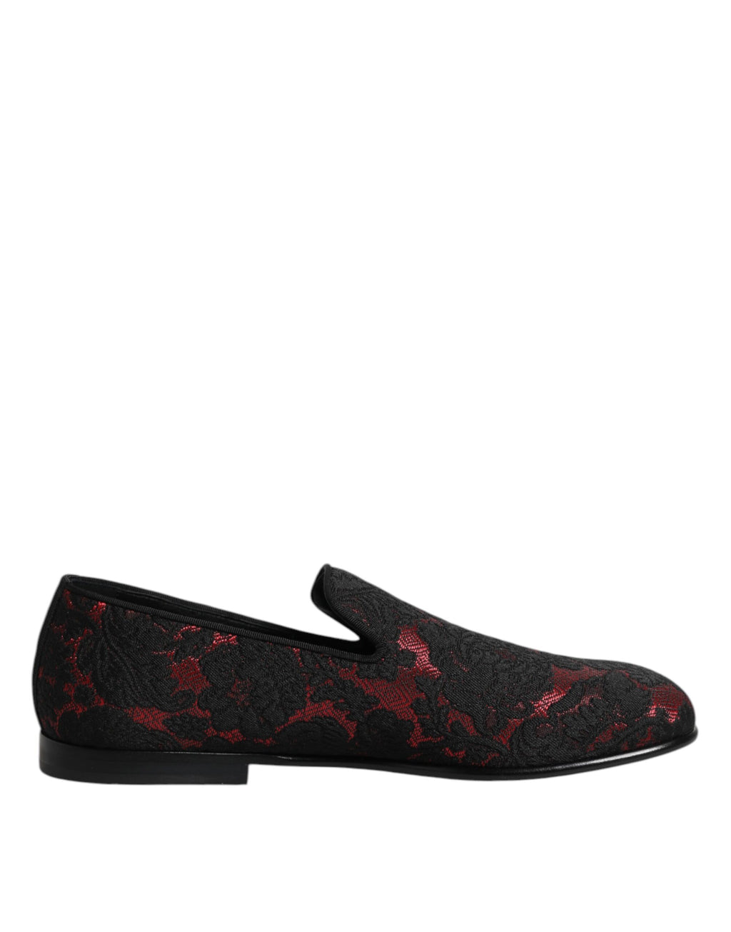 Dolce & Gabbana Red Black Jacquard Slip On Men's Loafers Shoes