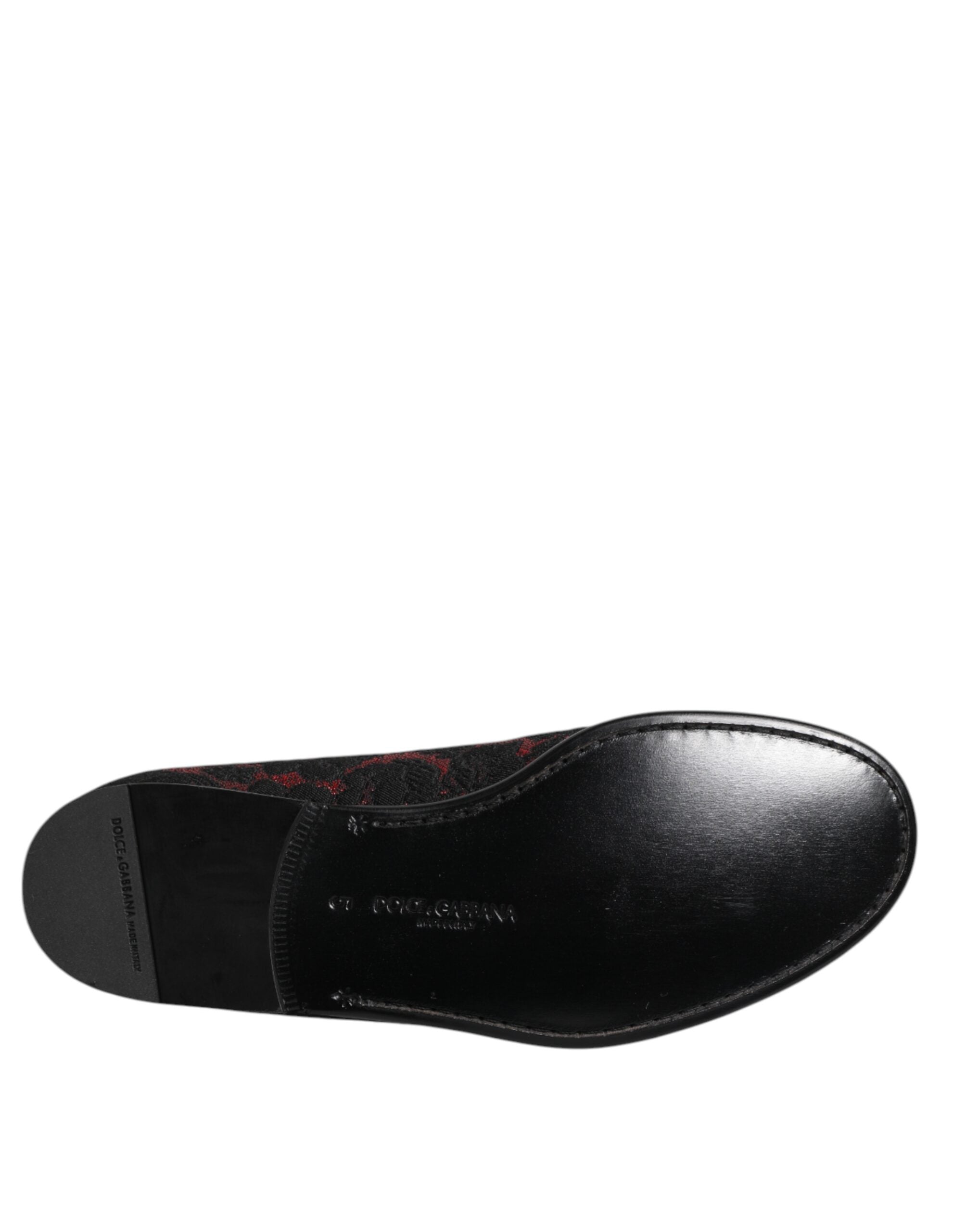Dolce & Gabbana Red Black Jacquard Slip On Men's Loafers Shoes