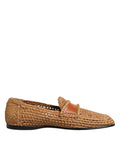 Dolce & Gabbana Braune gewebte Raffia Slip On Loafers Schuhe