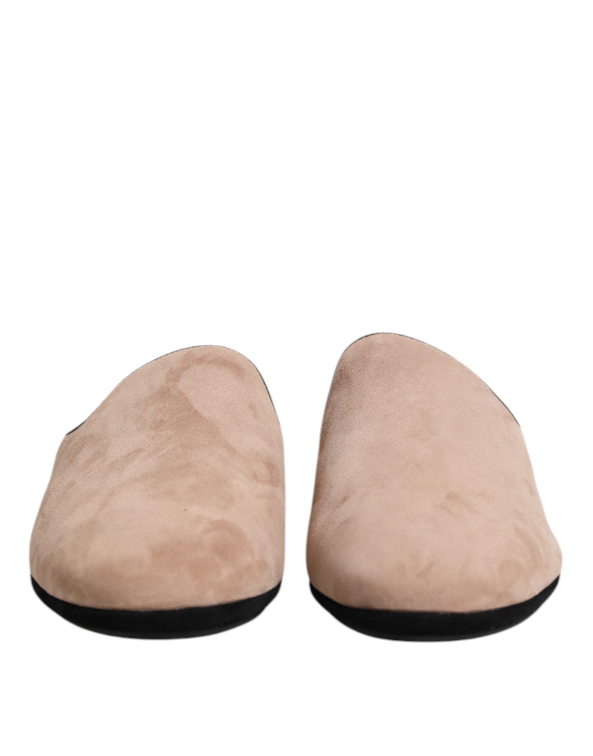 Dolce & Gabbana Beige Goatskin Suede Slippers Flat House Shoes