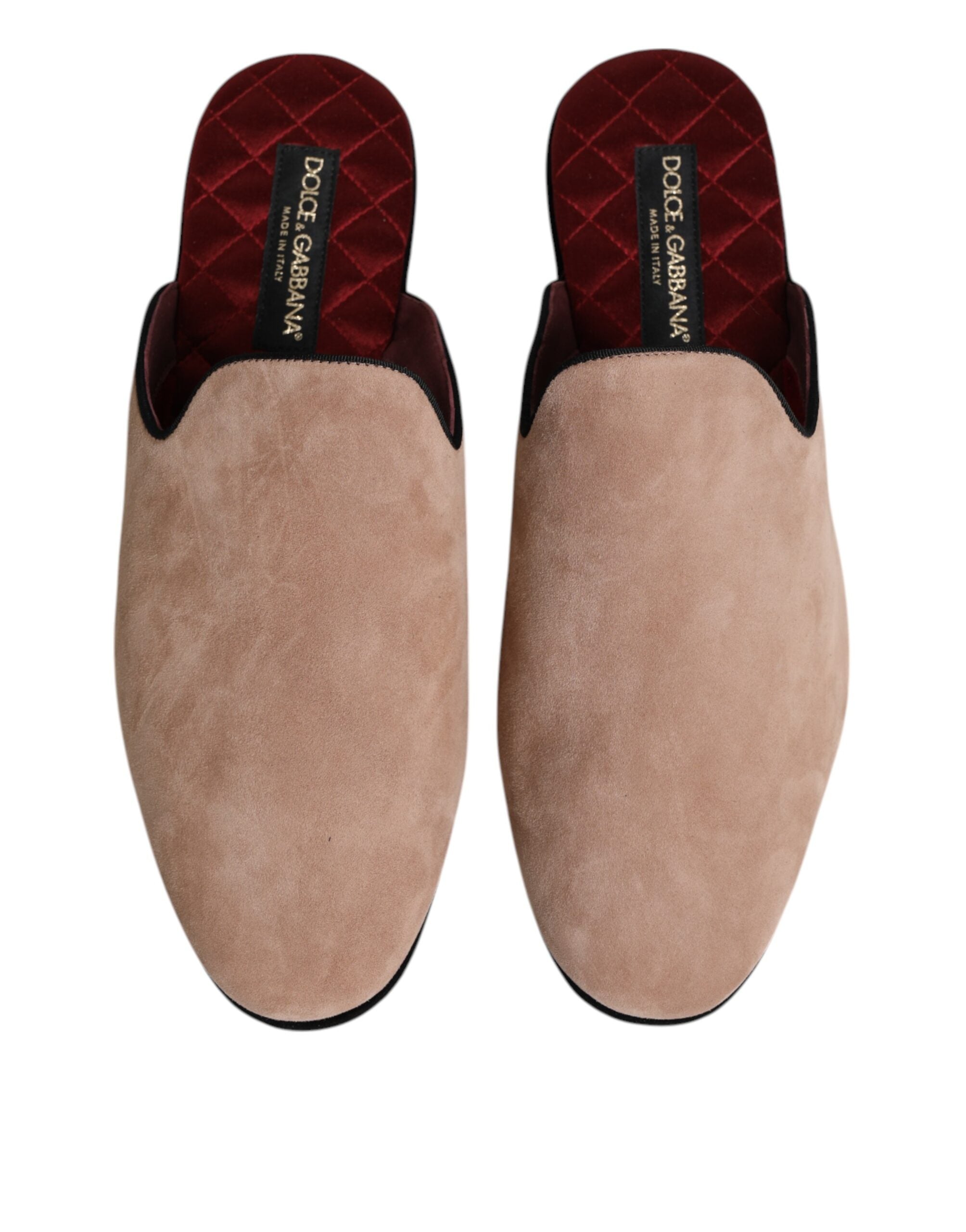 Dolce & Gabbana Beige Goatskin Suede Slippers Flat House Shoes