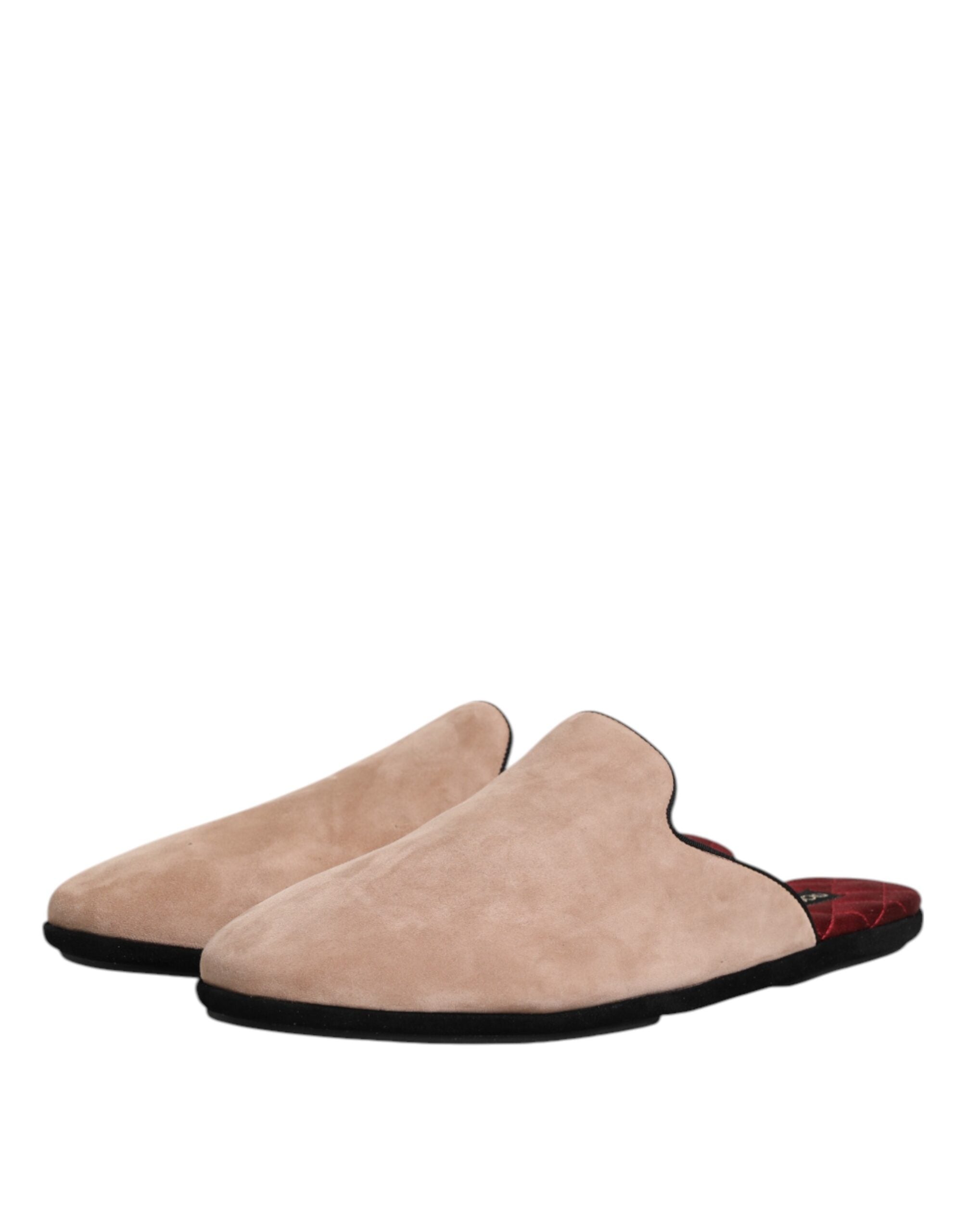 Dolce & Gabbana Beige Goatskin Suede Slippers Flat House Shoes