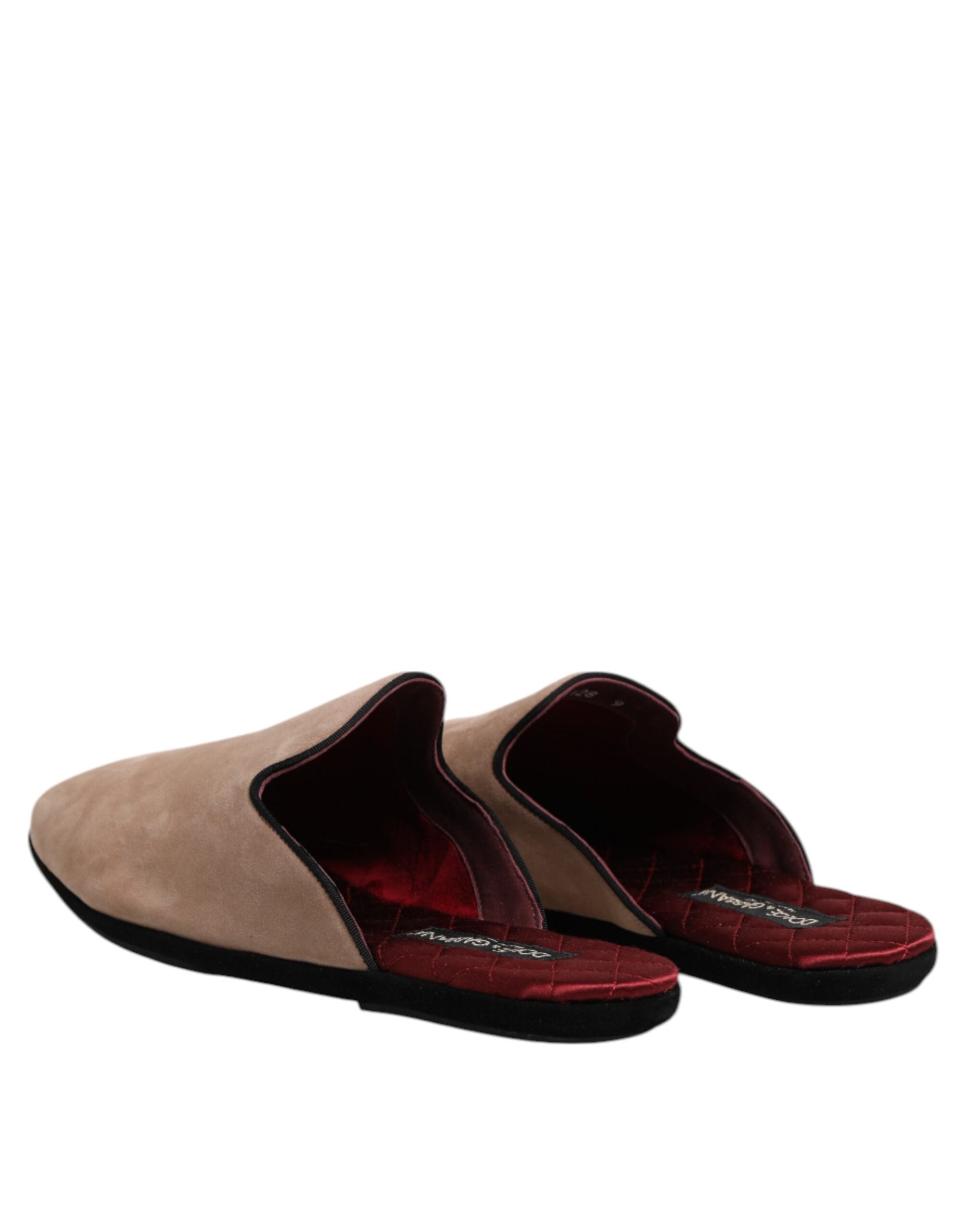 Dolce & Gabbana Beige Goatskin Suede Slippers Flat House Shoes