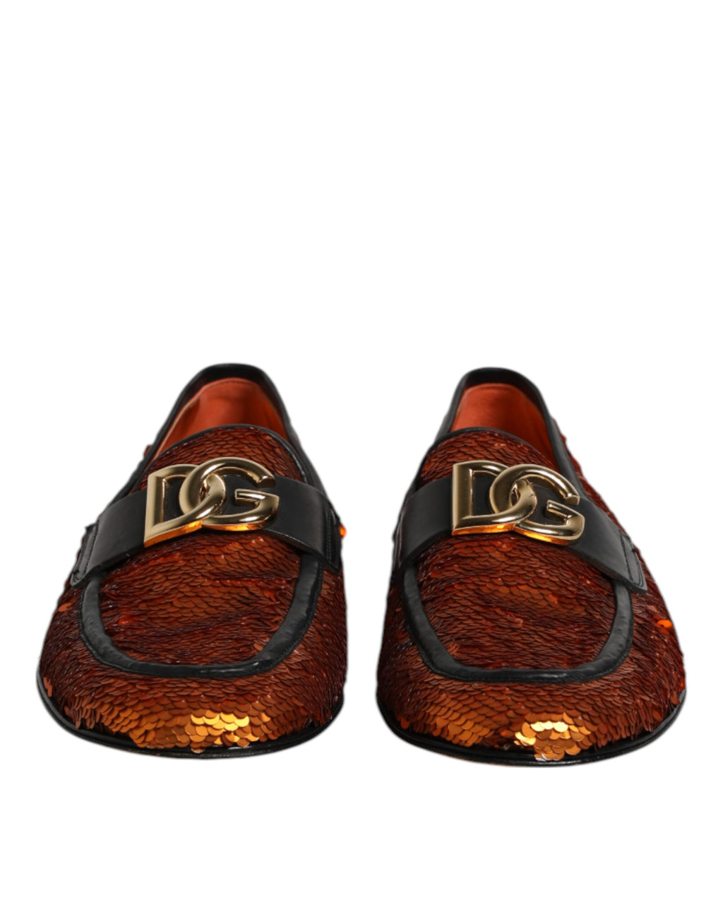 Dolce & Gabbana Orange Sequin Embellished Men's Loafers Shoes