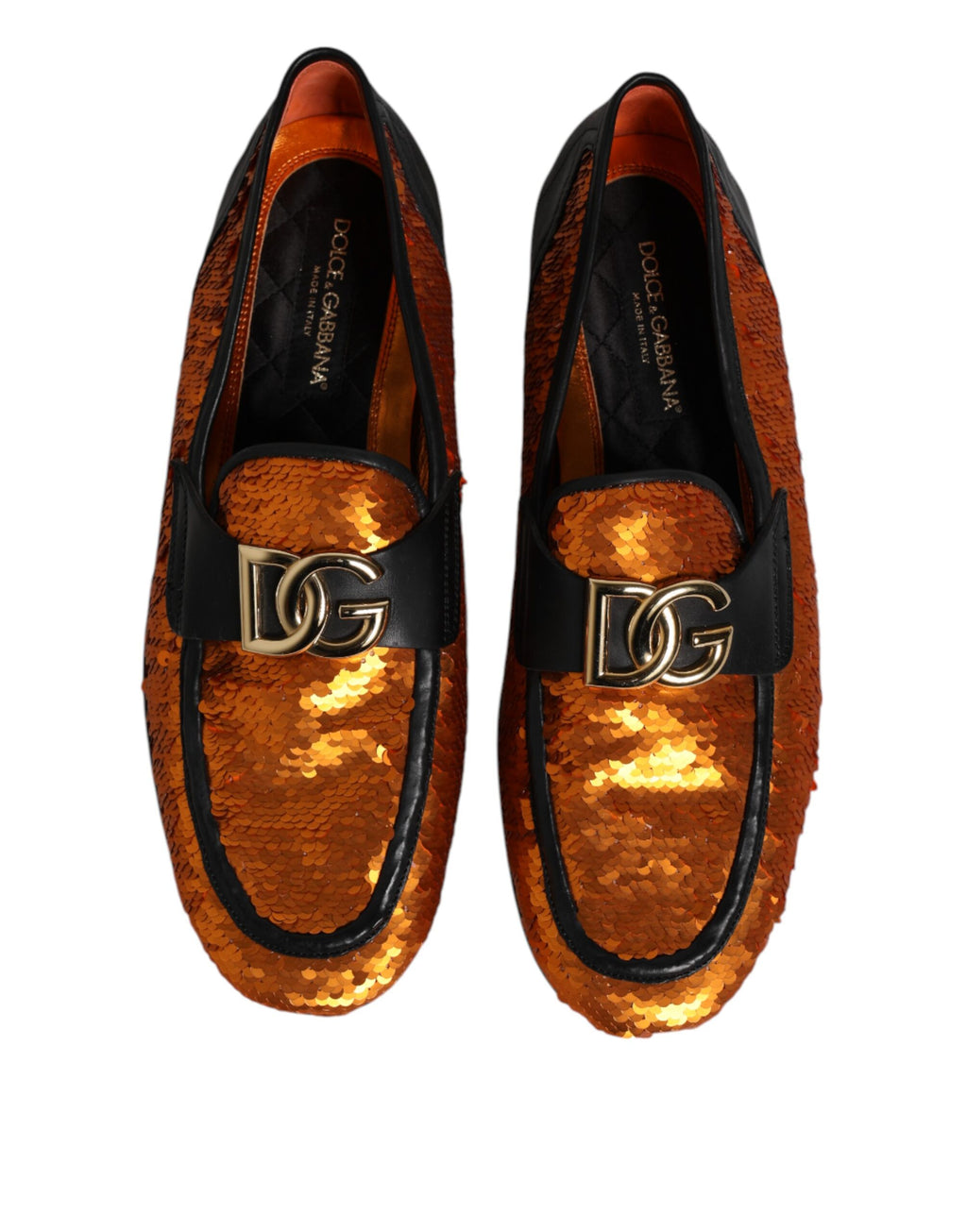 Dolce & Gabbana Orange Sequin Embellished Men's Loafers Shoes
