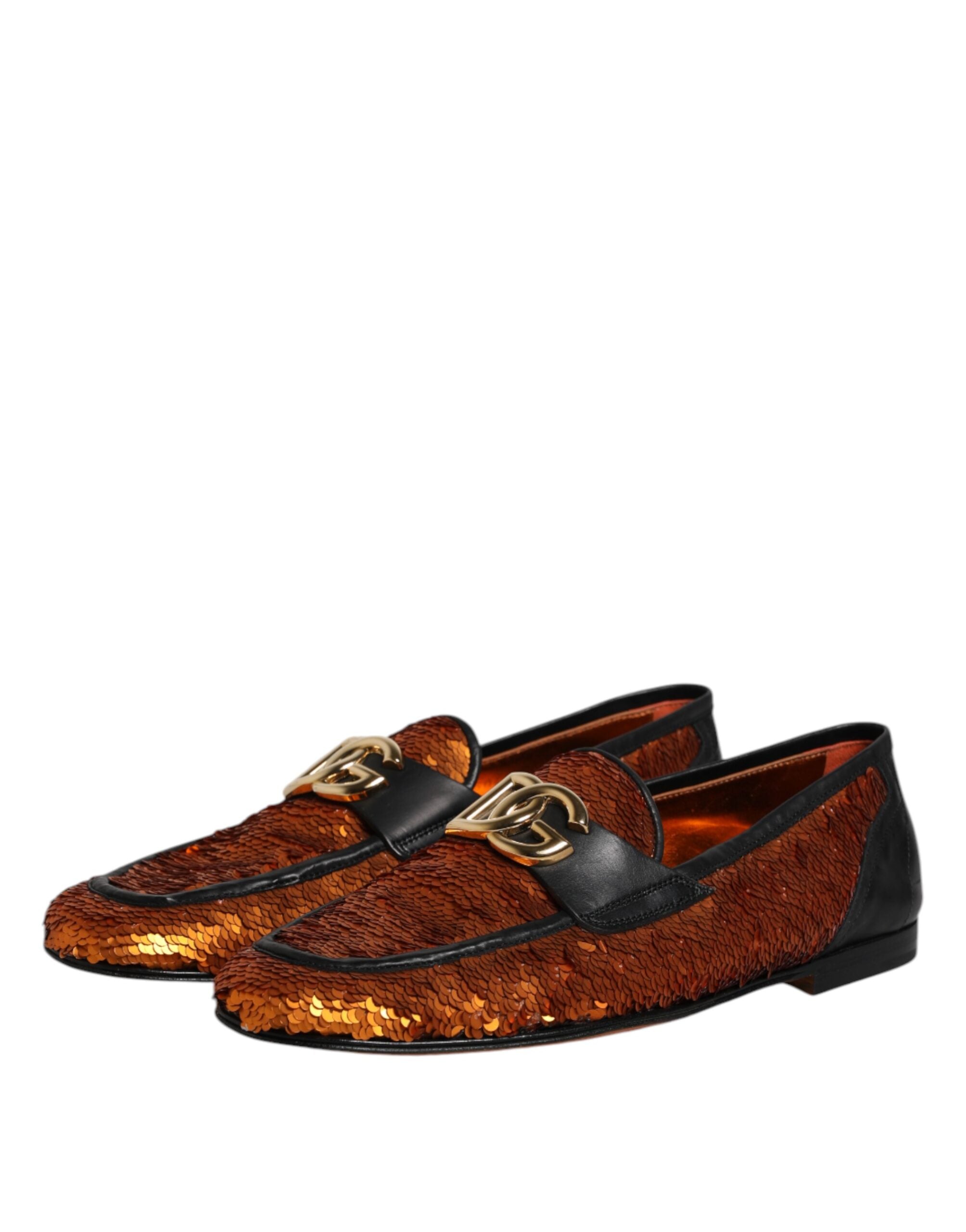 Dolce & Gabbana Orange Sequin Embellished Men's Loafers Shoes