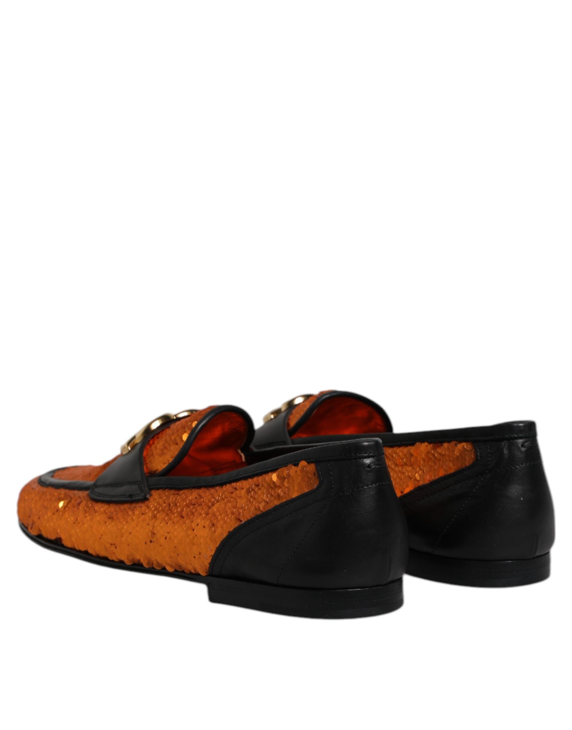 Dolce & Gabbana Orange Sequin Embellished Men's Loafers Shoes