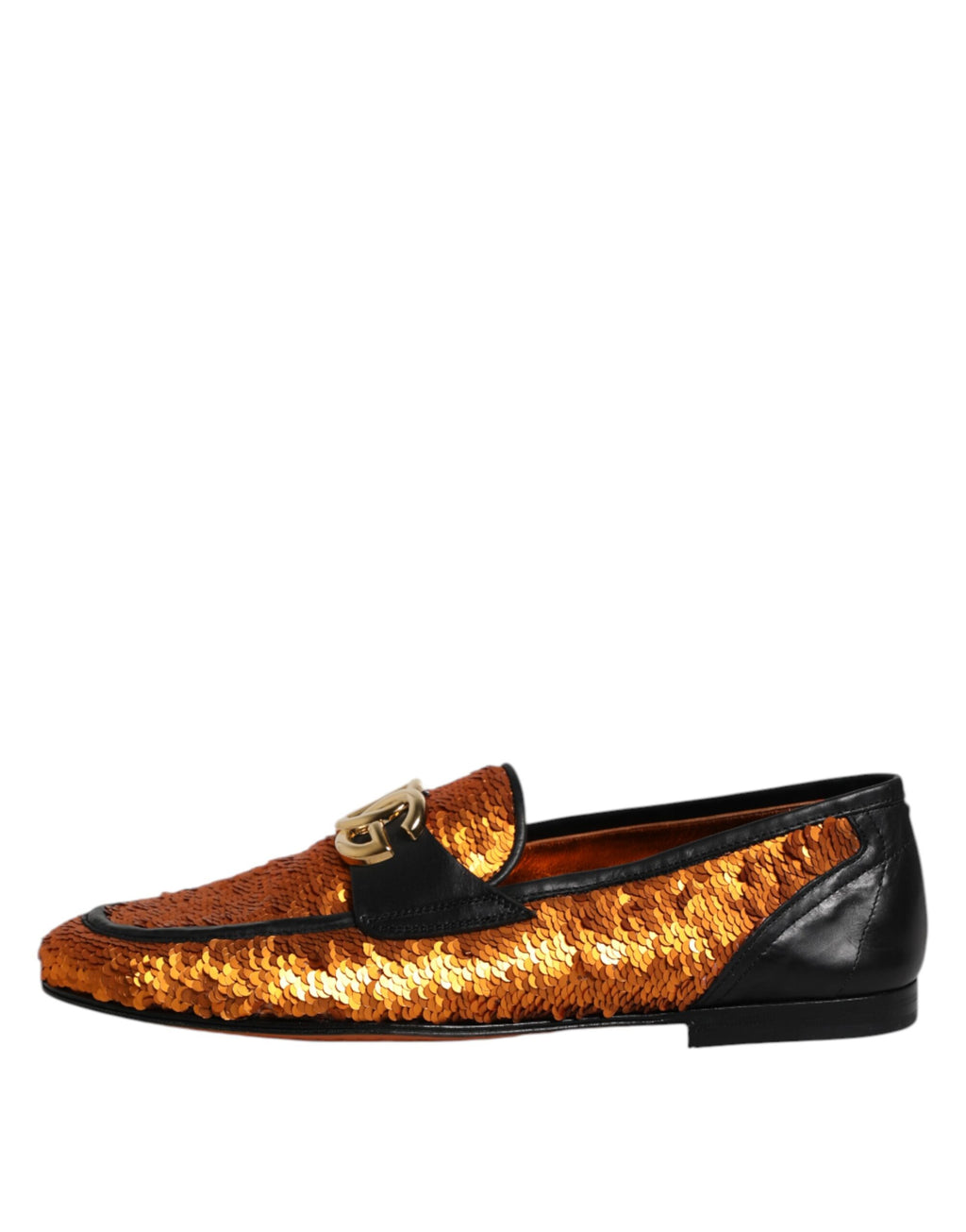 Dolce & Gabbana Orange Sequin Embellished Men's Loafers Shoes