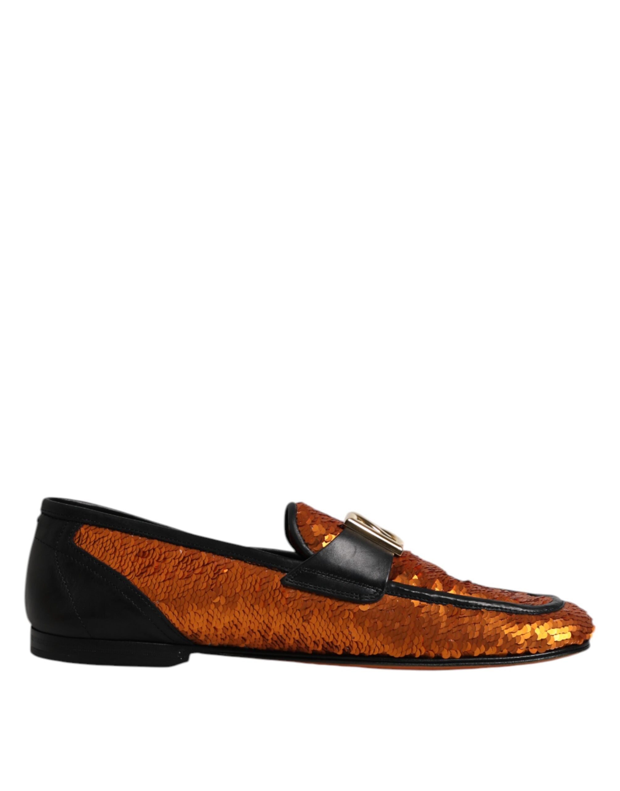 Dolce & Gabbana Orange Sequin Embellished Men's Loafers Shoes