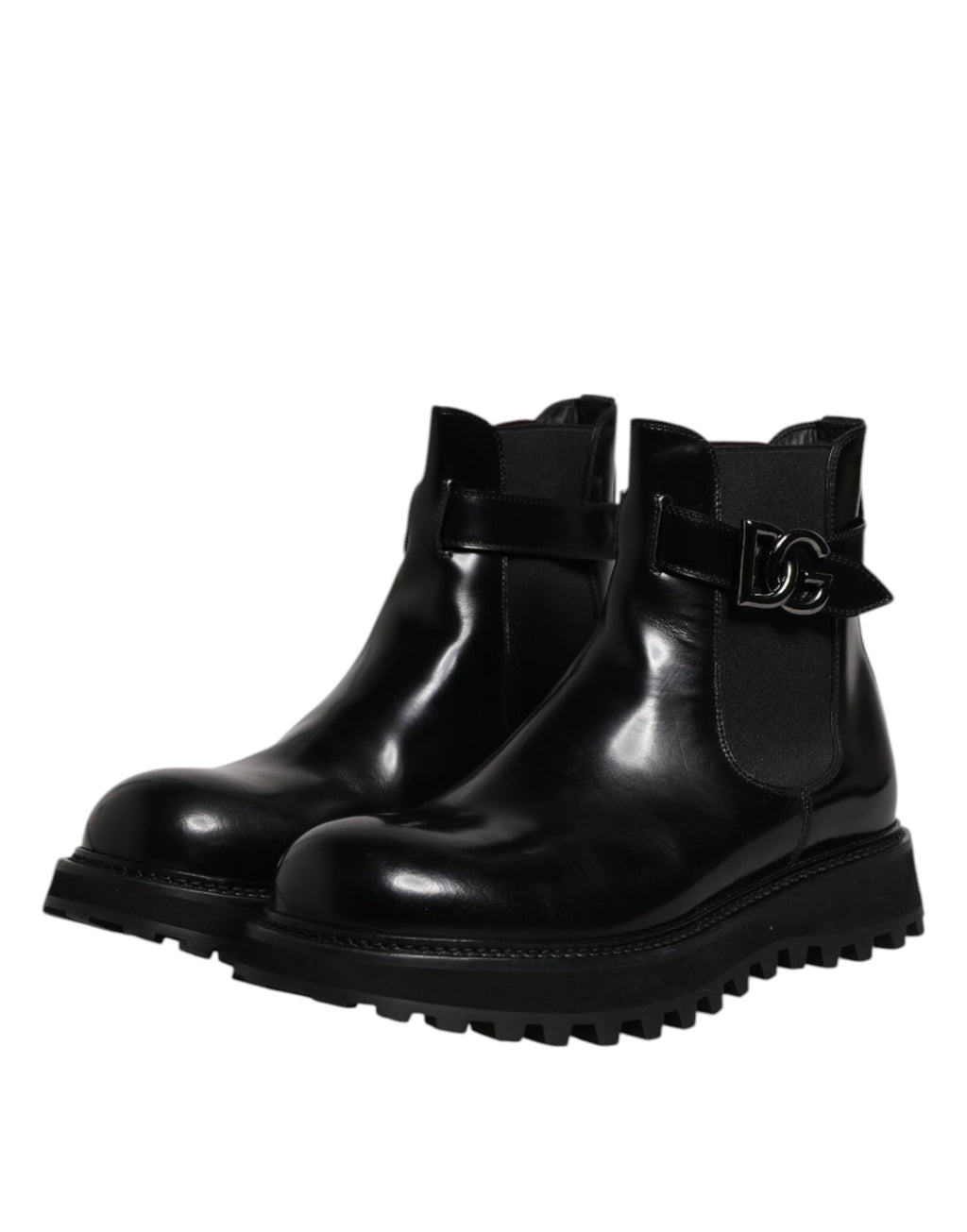 Dolce & Gabbana Black Belt DG Logo Men's Chelsea Boots Shoes