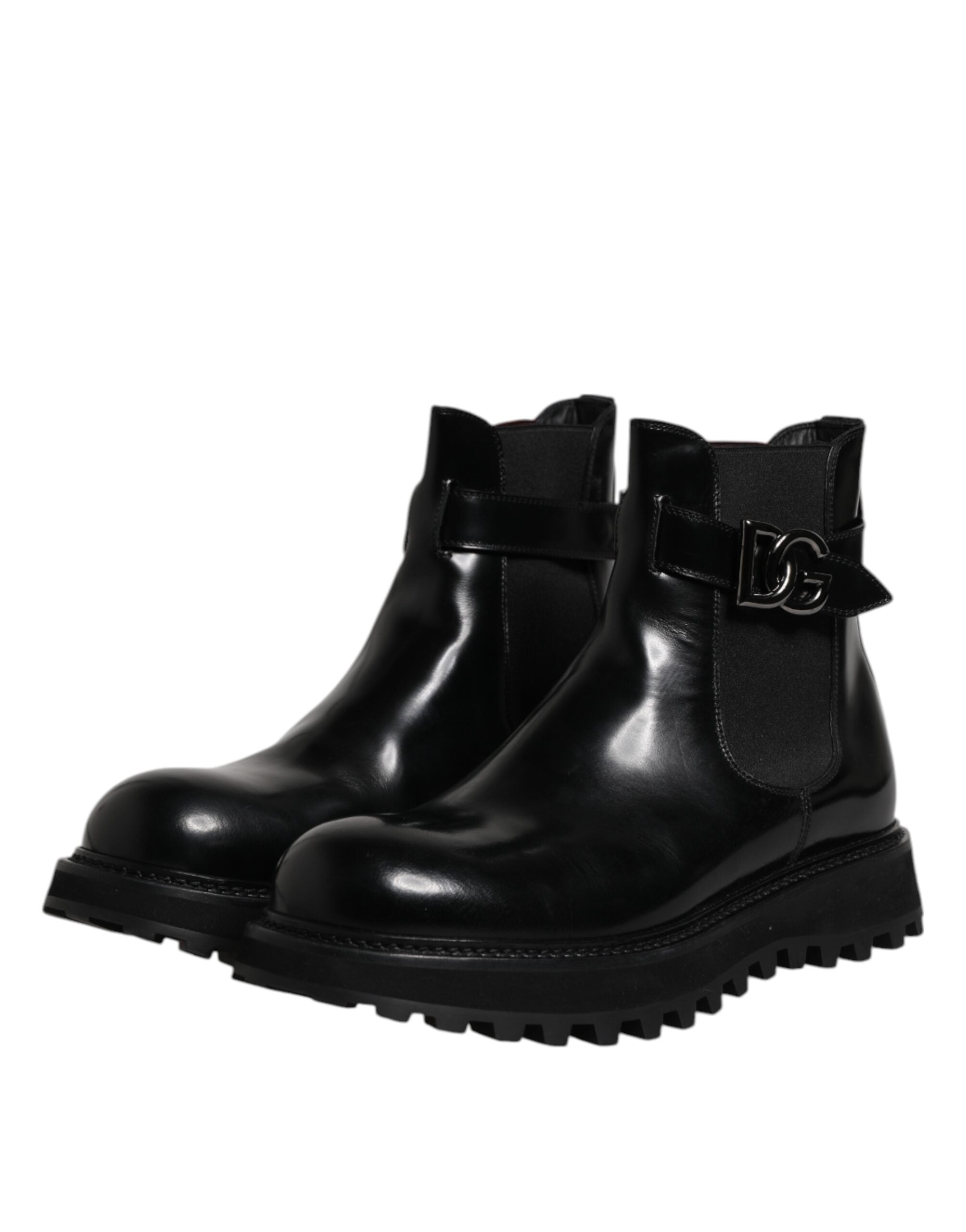 Dolce & Gabbana Black Belt DG Logo Men's Chelsea Boots Shoes