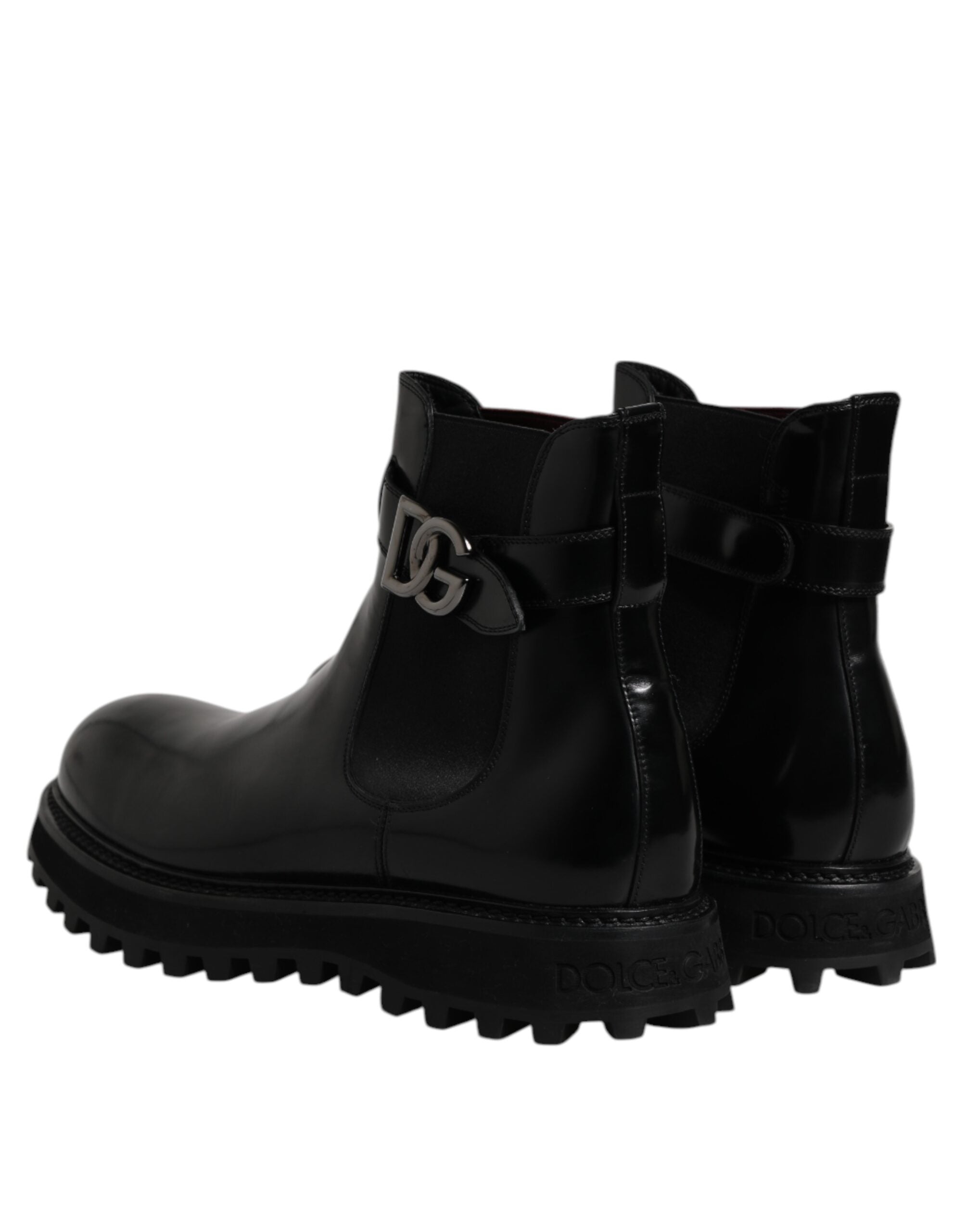 Dolce & Gabbana Black Belt DG Logo Men's Chelsea Boots Shoes