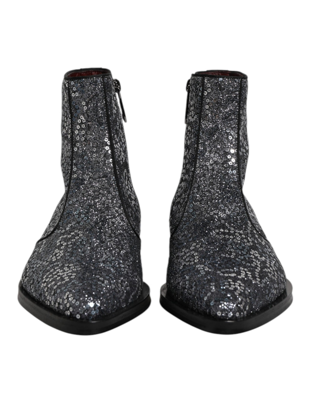 Dolce & Gabbana Dunkelgraue Baumwolle Pailletten Chelsea Boots Schuhe